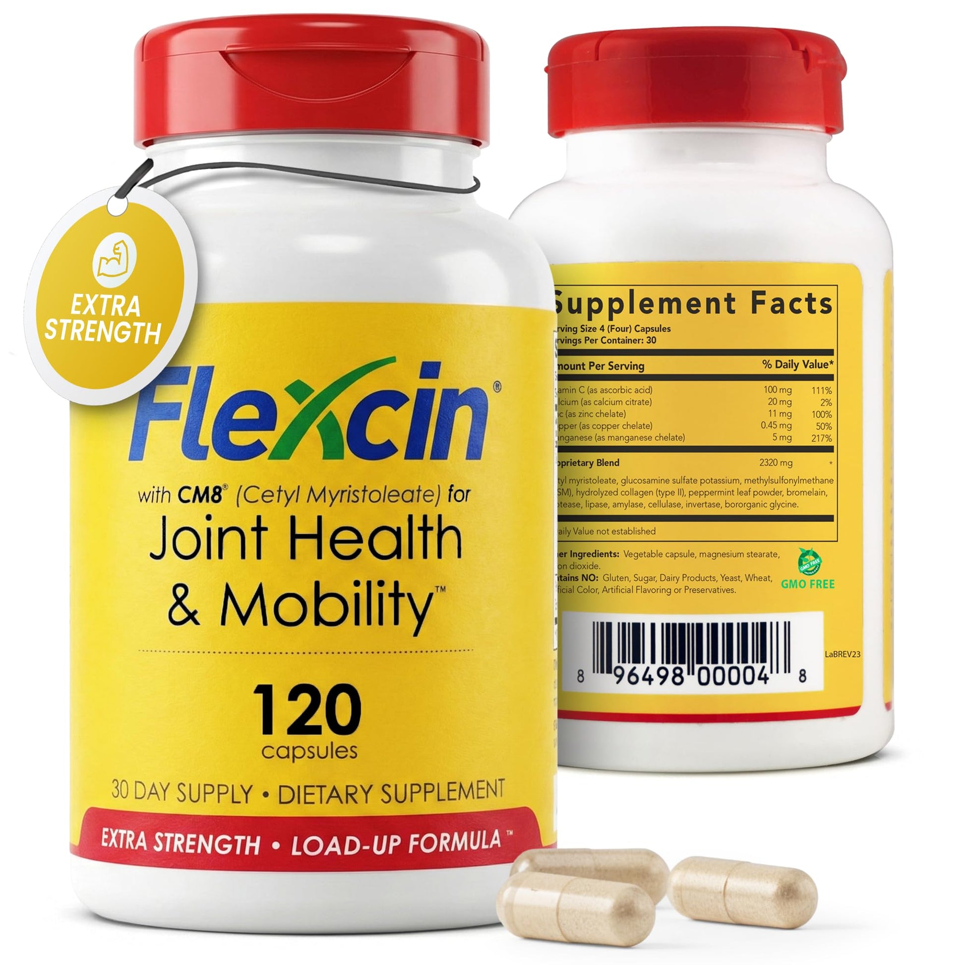 Flexcin Extra Strength Joint Formula with CM8 (Cetyl Myristoleate) - Joint Supplements for Men and Women with Glucosamine, MSM, Collagen Type II - 120 Capsules FlexcinAu supplements