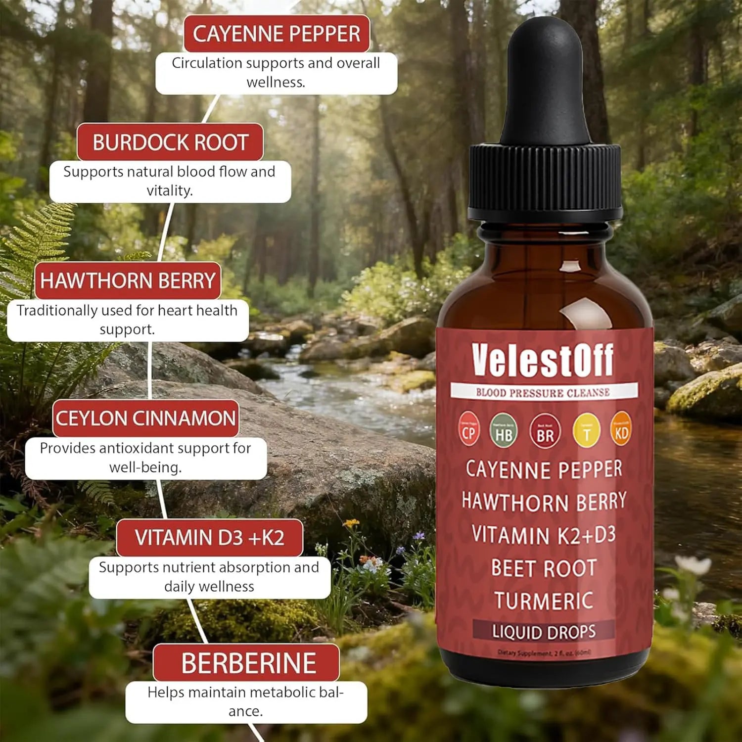 Velestoff Cayenne Pepper | Cayenne Heart & Circulation Blend – Botanical Extracts with Hawthorn, Beet Root, Turmeric, Vitamin K2 & D3 – Daily Wellness Drops (2 fl oz) (2) DFTLUUEnz supplements
