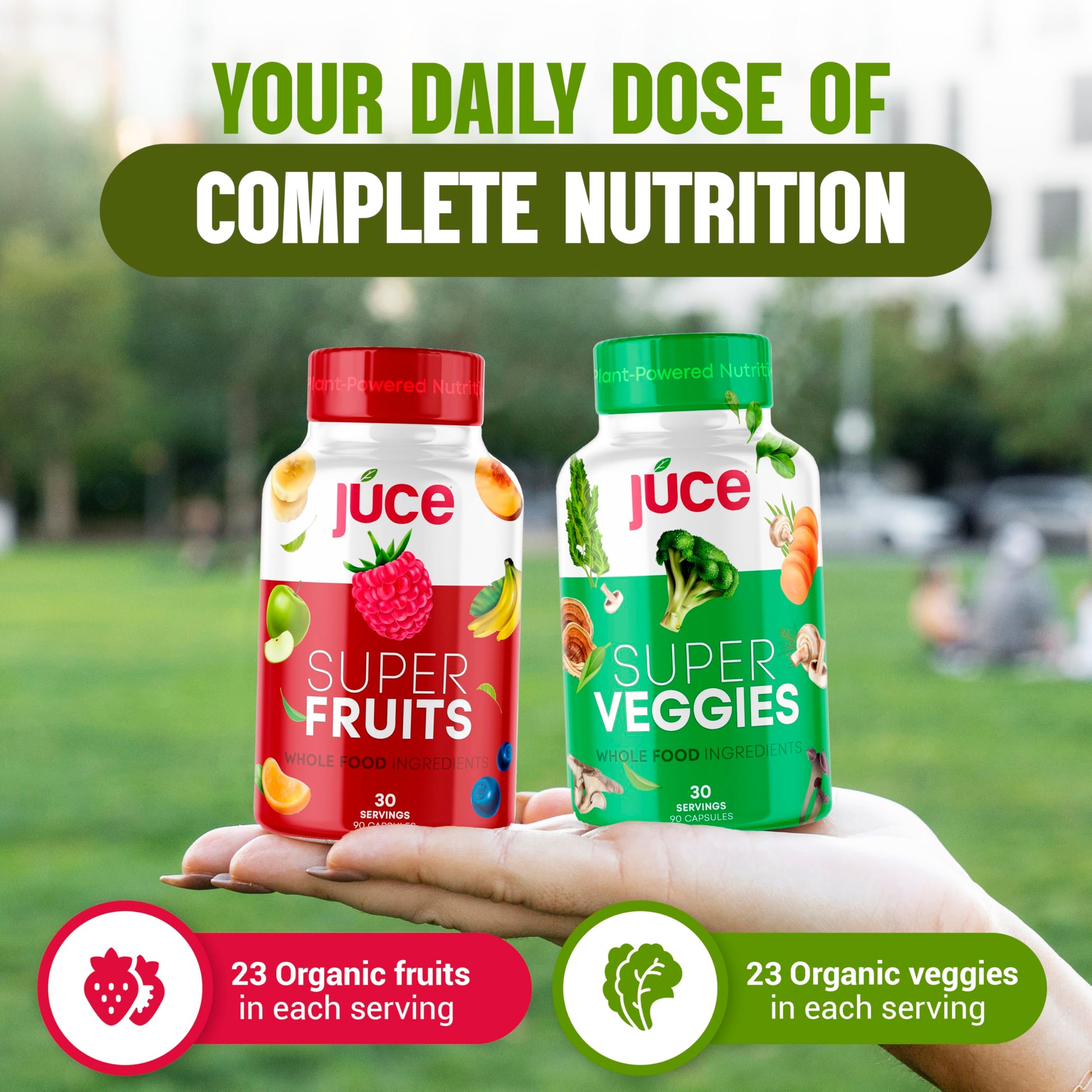 Juce Original Formula - Organic Super Fruit & Veggies Supplement - Gluten/Gelatin Free, Soy Free & Vegan- Reds & Greens Superfood Capsules- 23 Fruits & 23 Vegetables (180 Count)- By Terra Kai Organics Terra Kai OrganicsAu supplements