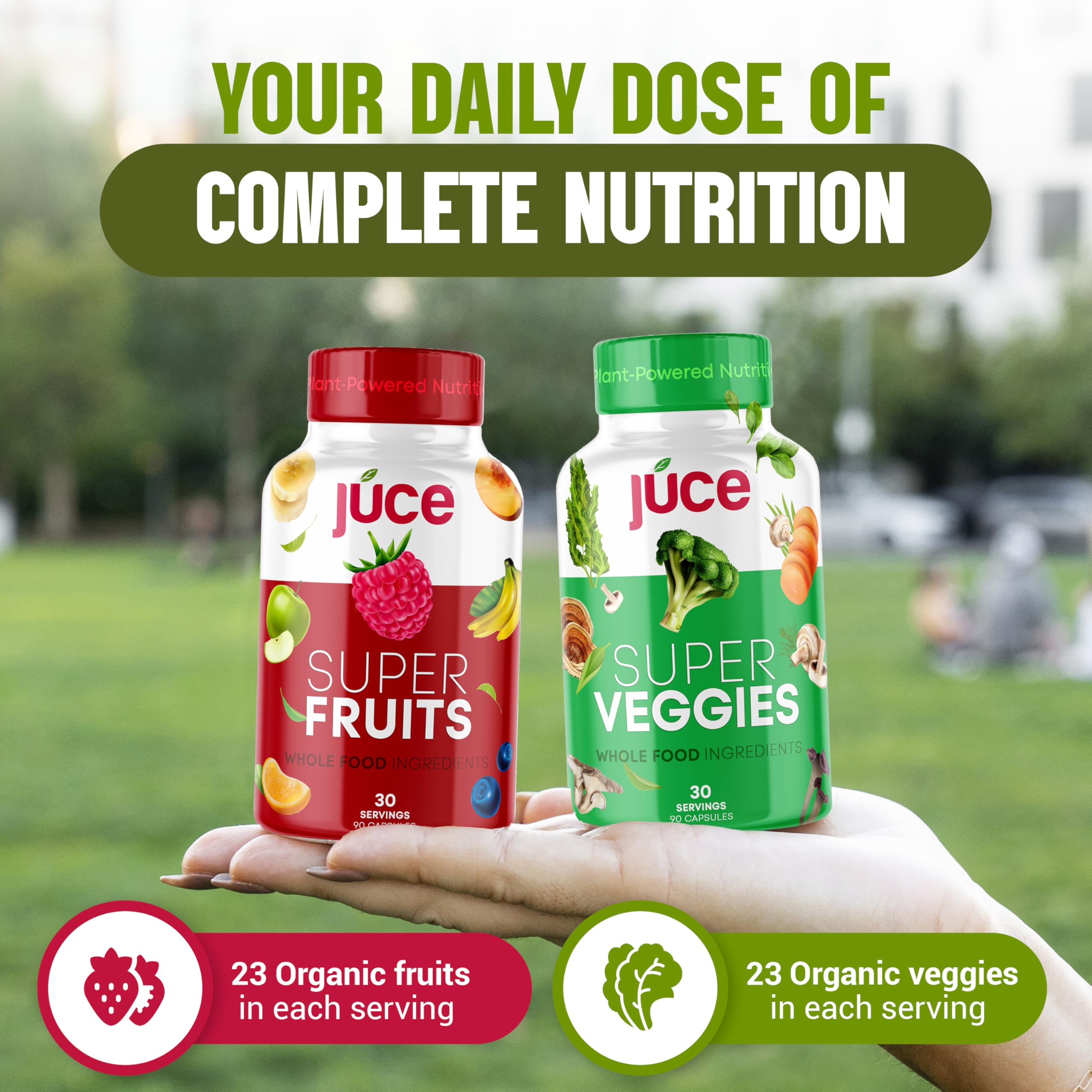 Juce Original Formula - Organic Super Fruit & Veggies Supplement - Gluten/Gelatin Free, Soy Free & Vegan- Reds & Greens Superfood Capsules- 23 Fruits & 23 Vegetables (180 Count)- By Terra Kai Organics Terra Kai OrganicsAu supplements