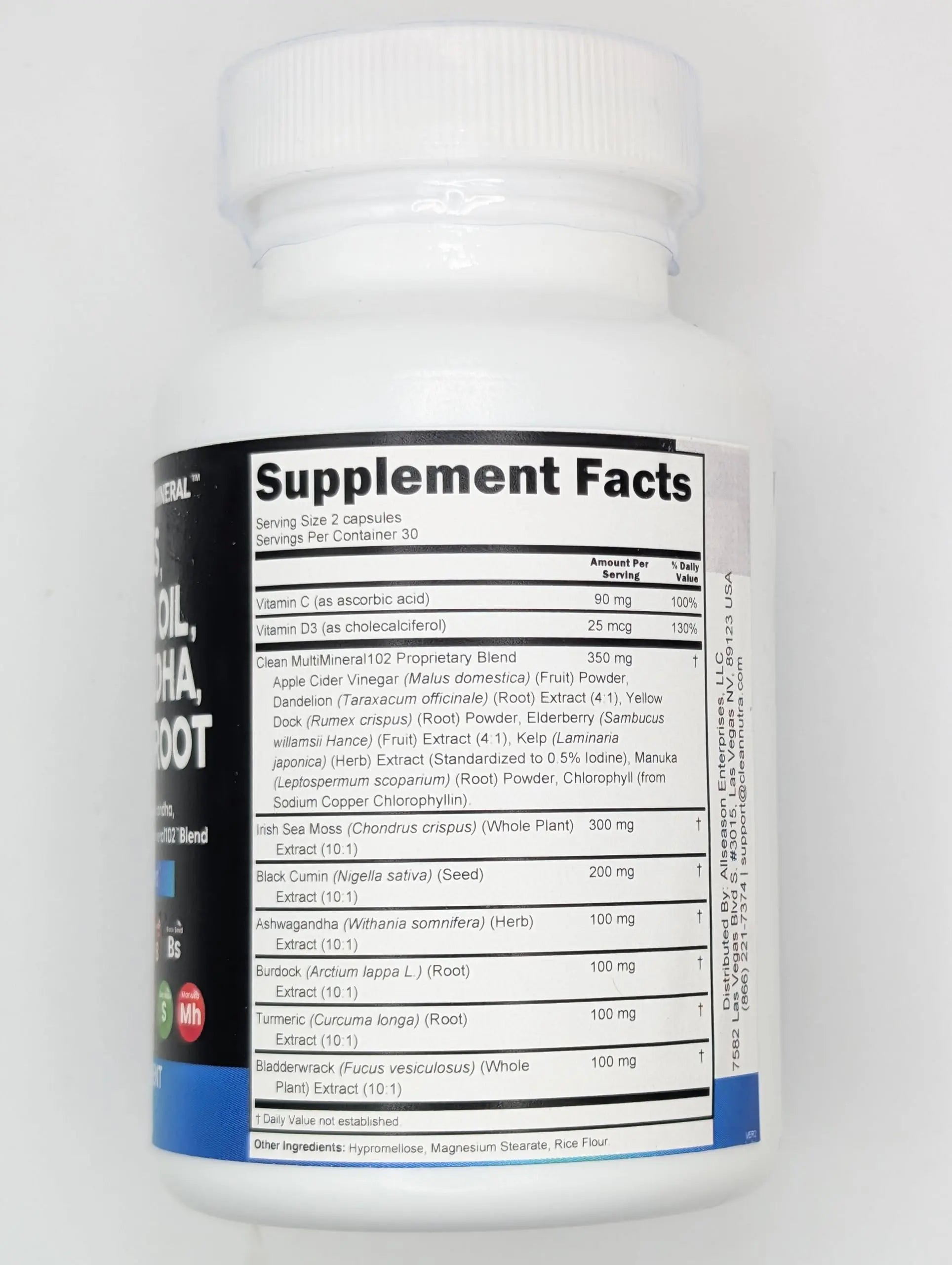Sea Moss Black Seed Oil Ashwagandha Turmeric Bladderwrack Burdock & Vitamin C Vitamin D3 with Elderberry Manuka Dandelion Yellow Dock Iodine Chlorophyll ACV - 5Pack Clean Nutraceuticalsnz supplements