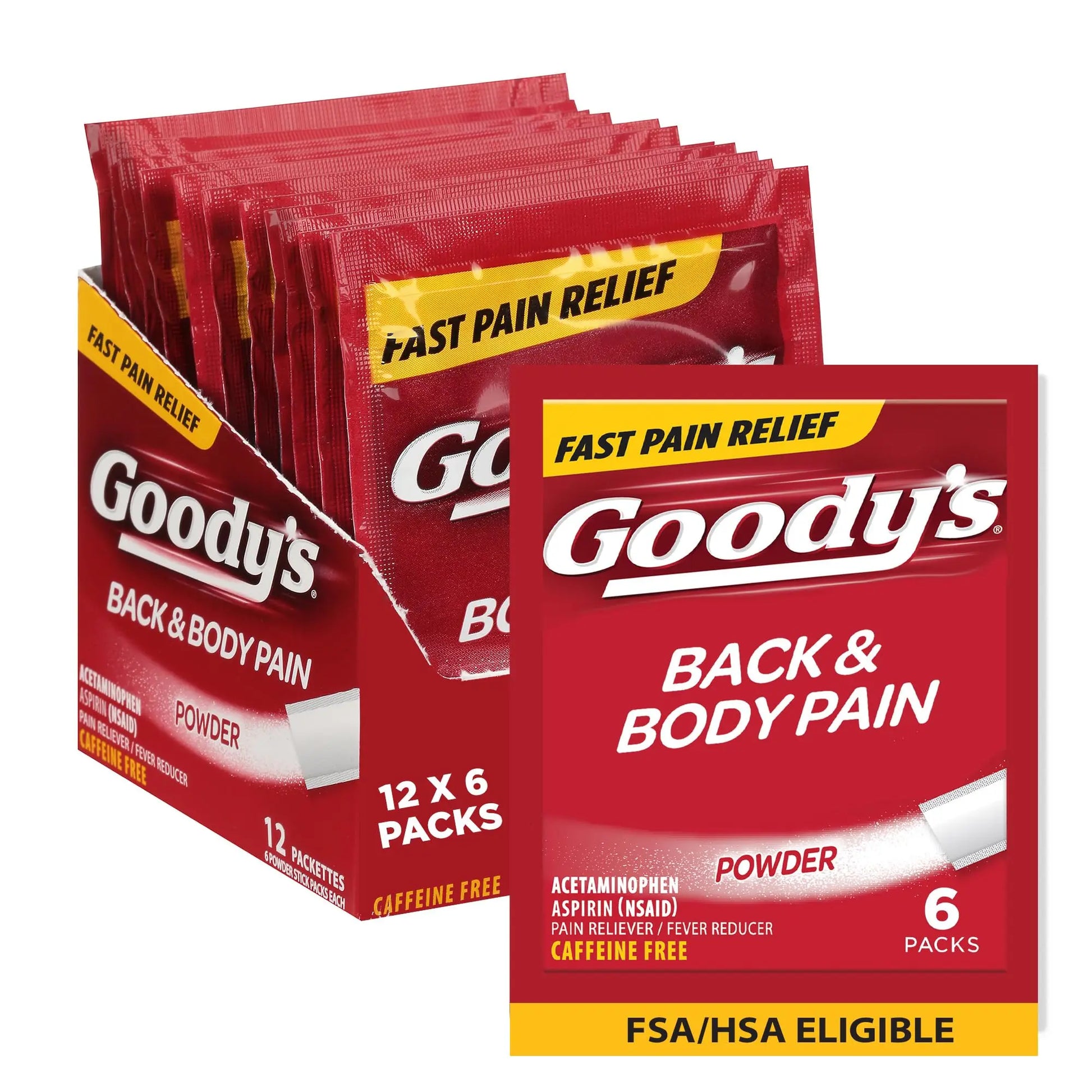 Goody's Body Ache & Back Pain Relief Powder, Dual Action with Acetaminophen & Aspirin, Caffeine-Free, 6 Count, Pack of 12 Goody'sAu supplements