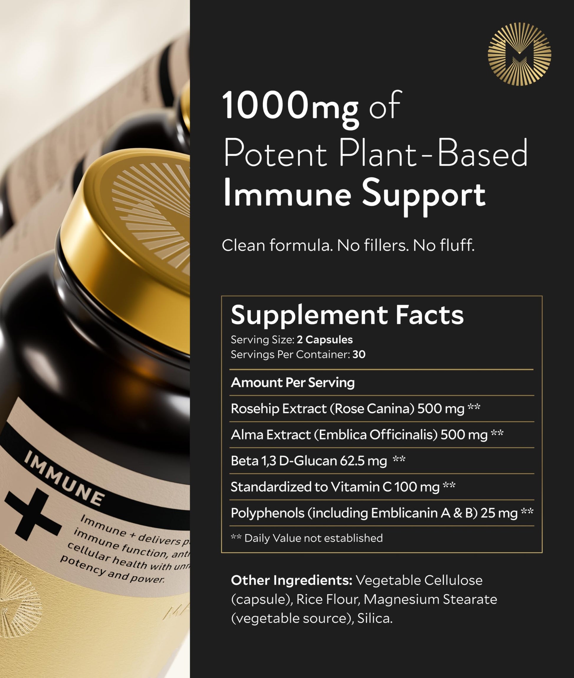 Manna Immune+ Capsules | 500mg Amla Extract & 500mg Rosehip Extract | Vitamin C Supplement for Immune Boost, Antioxidants, Heart Health, Digestion & Immune System Support | For Daily Use | 60 Count M MannaAu supplements