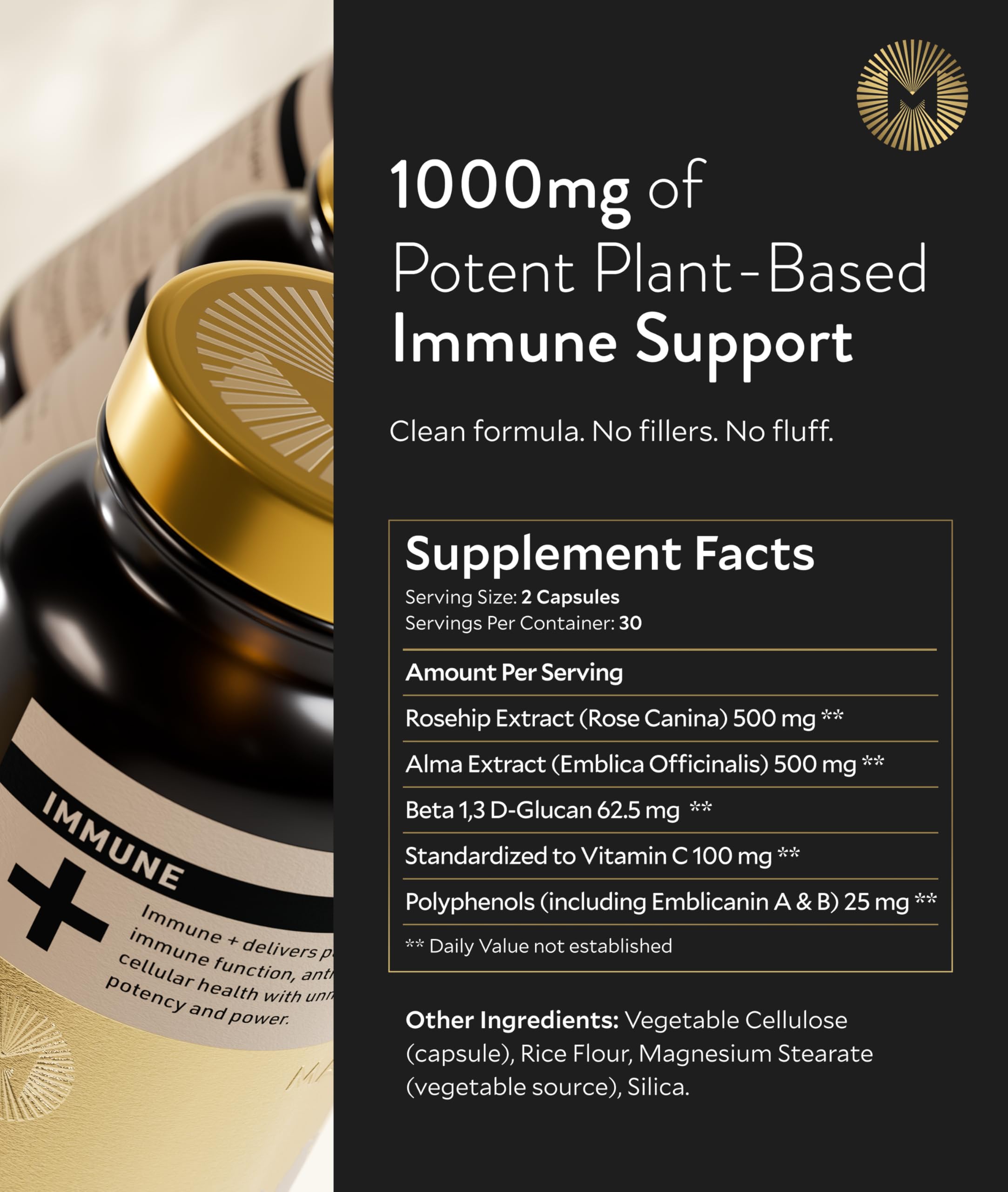 Manna Immune+ Capsules | 500mg Amla Extract & 500mg Rosehip Extract | Vitamin C Supplement for Immune Boost, Antioxidants, Heart Health, Digestion & Immune System Support | For Daily Use | 60 Count M MannaAu supplements