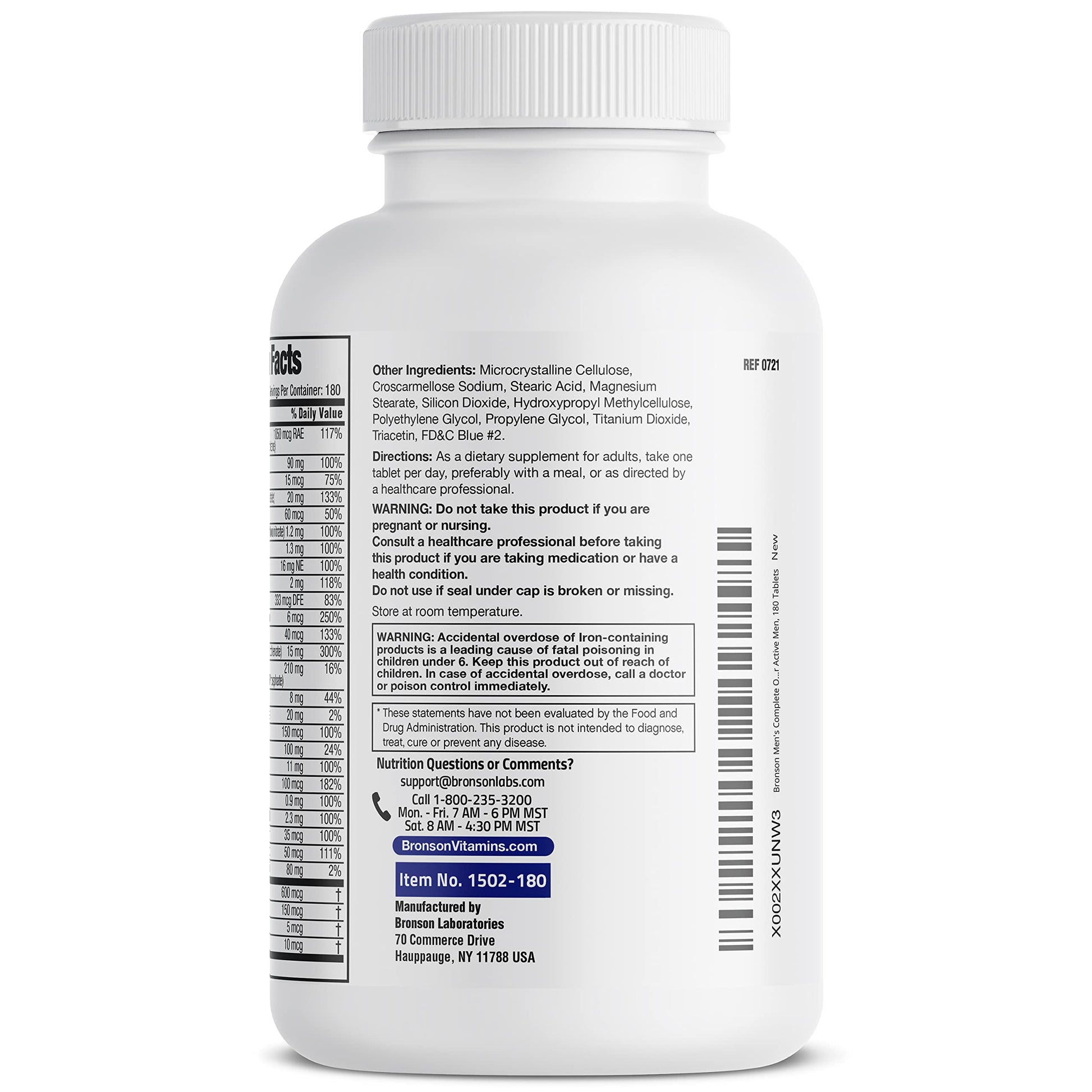 Bronson ONE Daily Men’s Complete Multivitamin Multimineral Once-Daily Multi for Active Men, 180 Tablets BronsonAu supplements