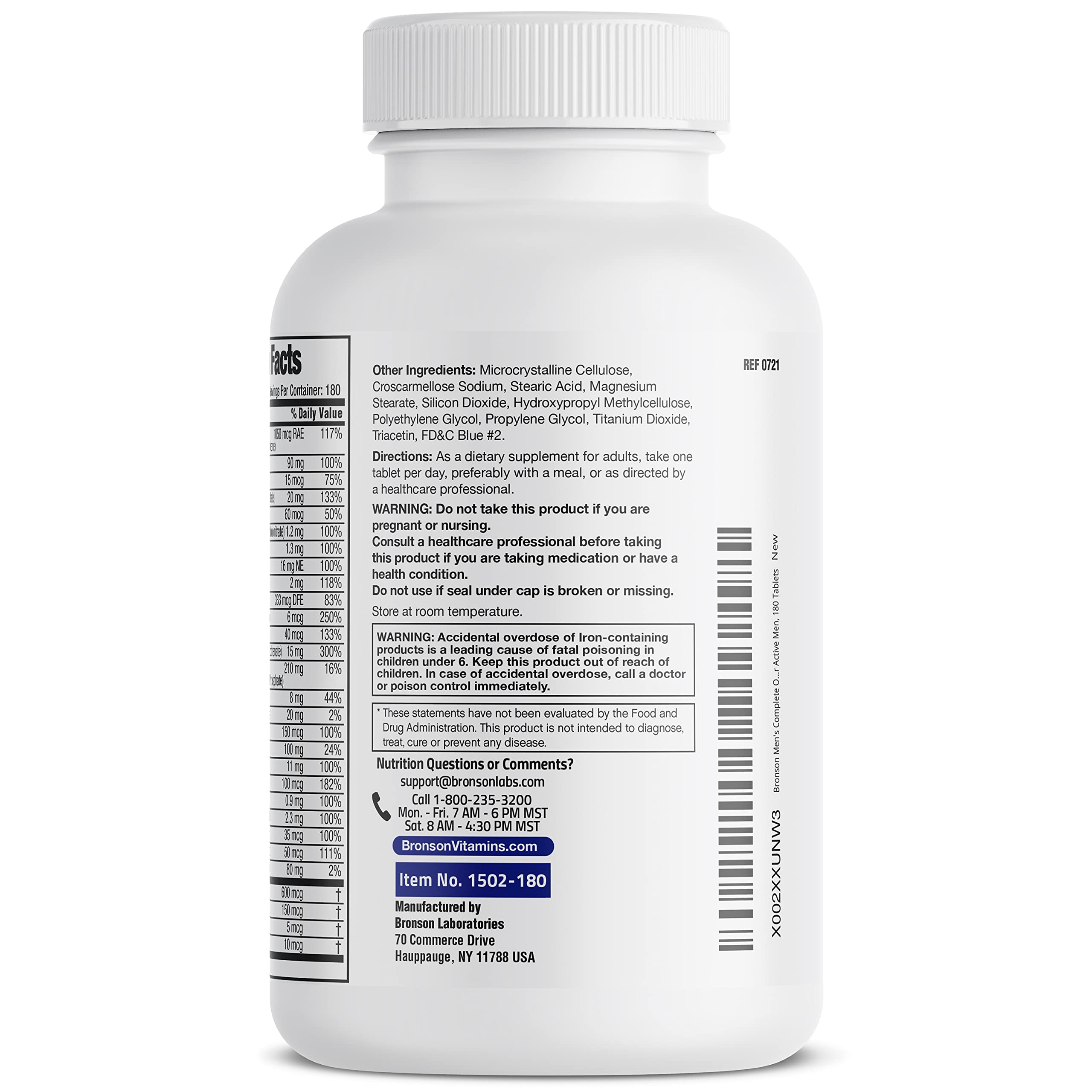 Bronson ONE Daily Men’s Complete Multivitamin Multimineral Once-Daily Multi for Active Men, 180 Tablets BronsonAu supplements