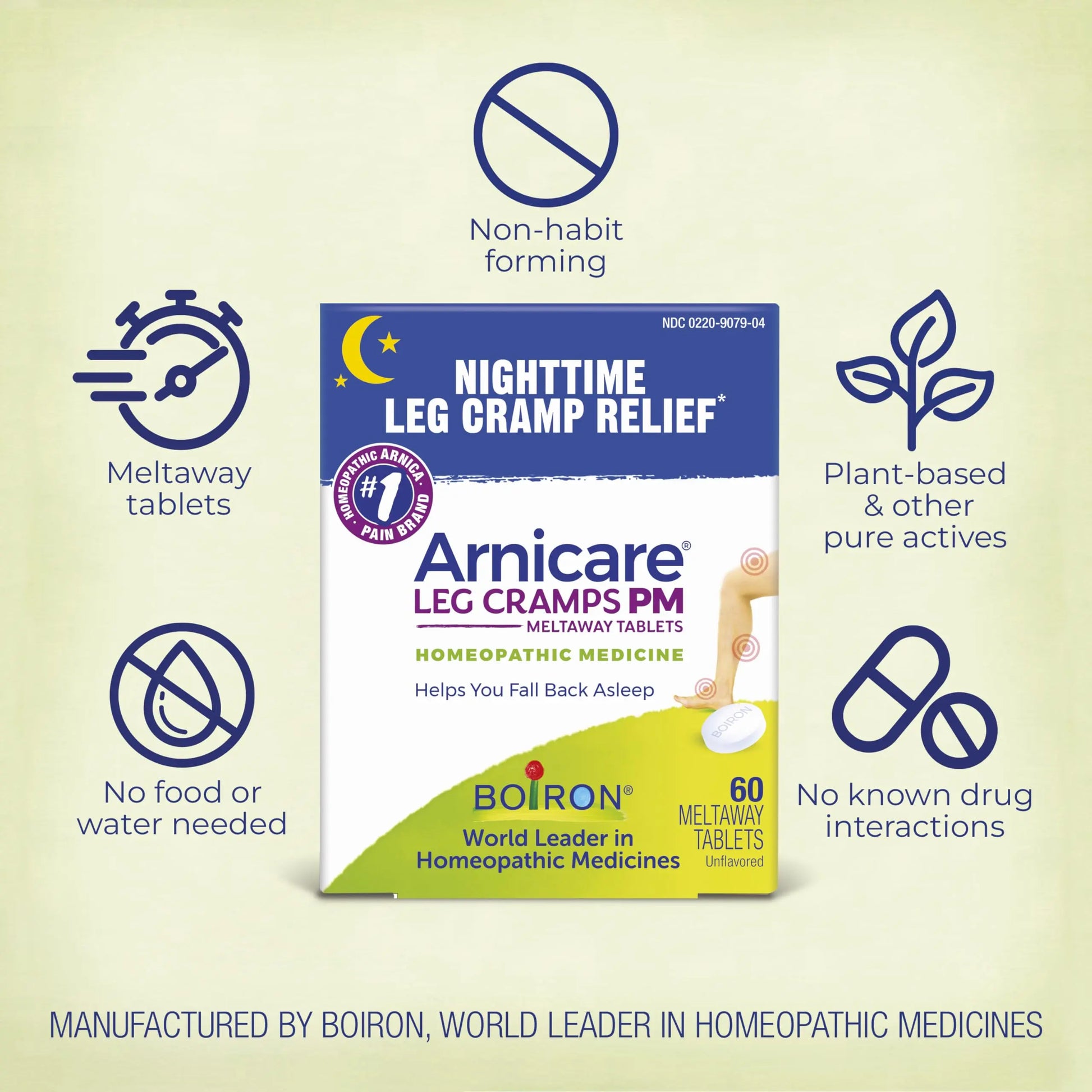 Boiron Arnicare Leg Cramps PM for Nighttime Relief from Cramping and Stiffness in Feet or Calves - 60 Tablets BoironAu supplements