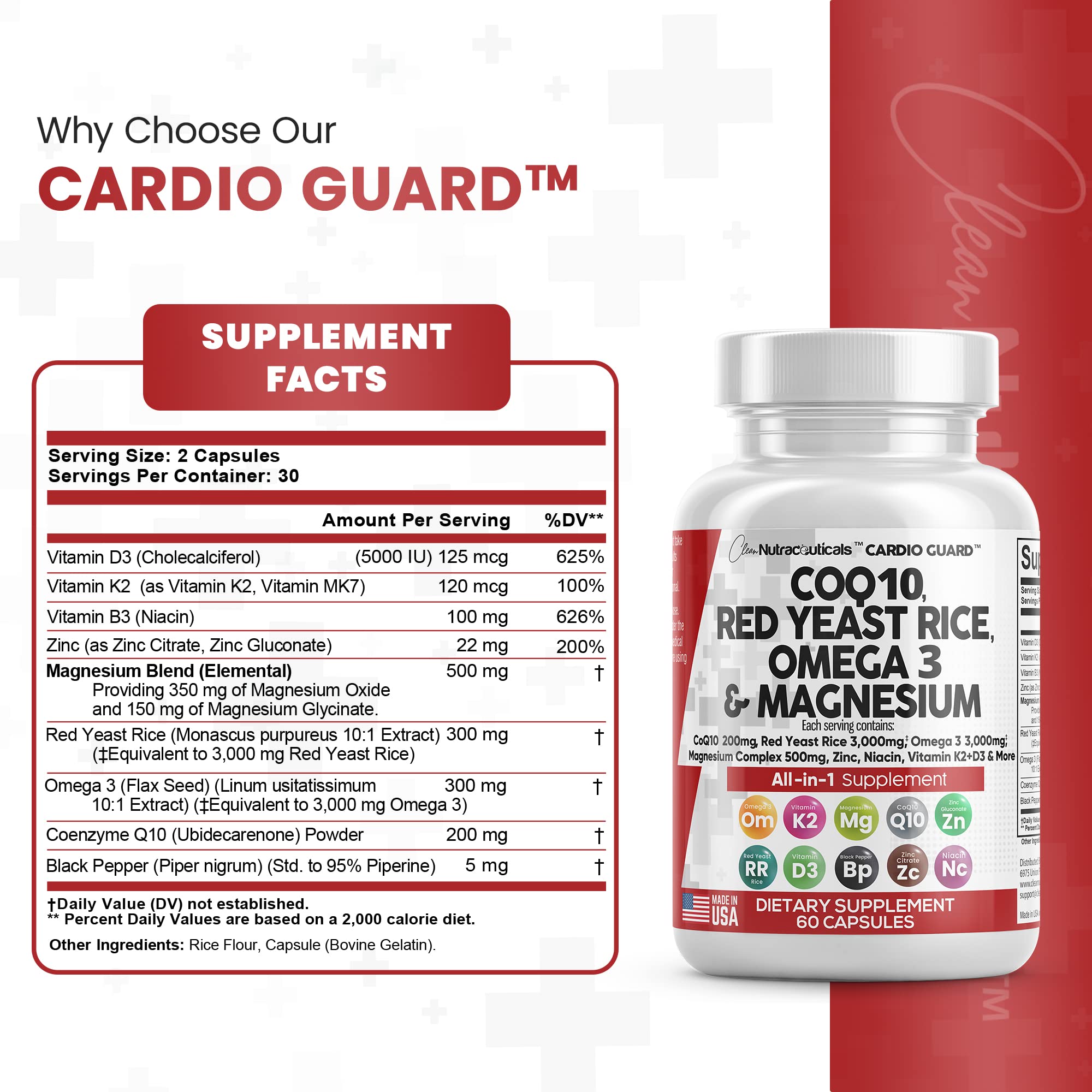 COQ10 200mg Red Yeast Rice 3000mg Omega 3 3000mg Magnesium Clean NutraceuticalsAu supplements
