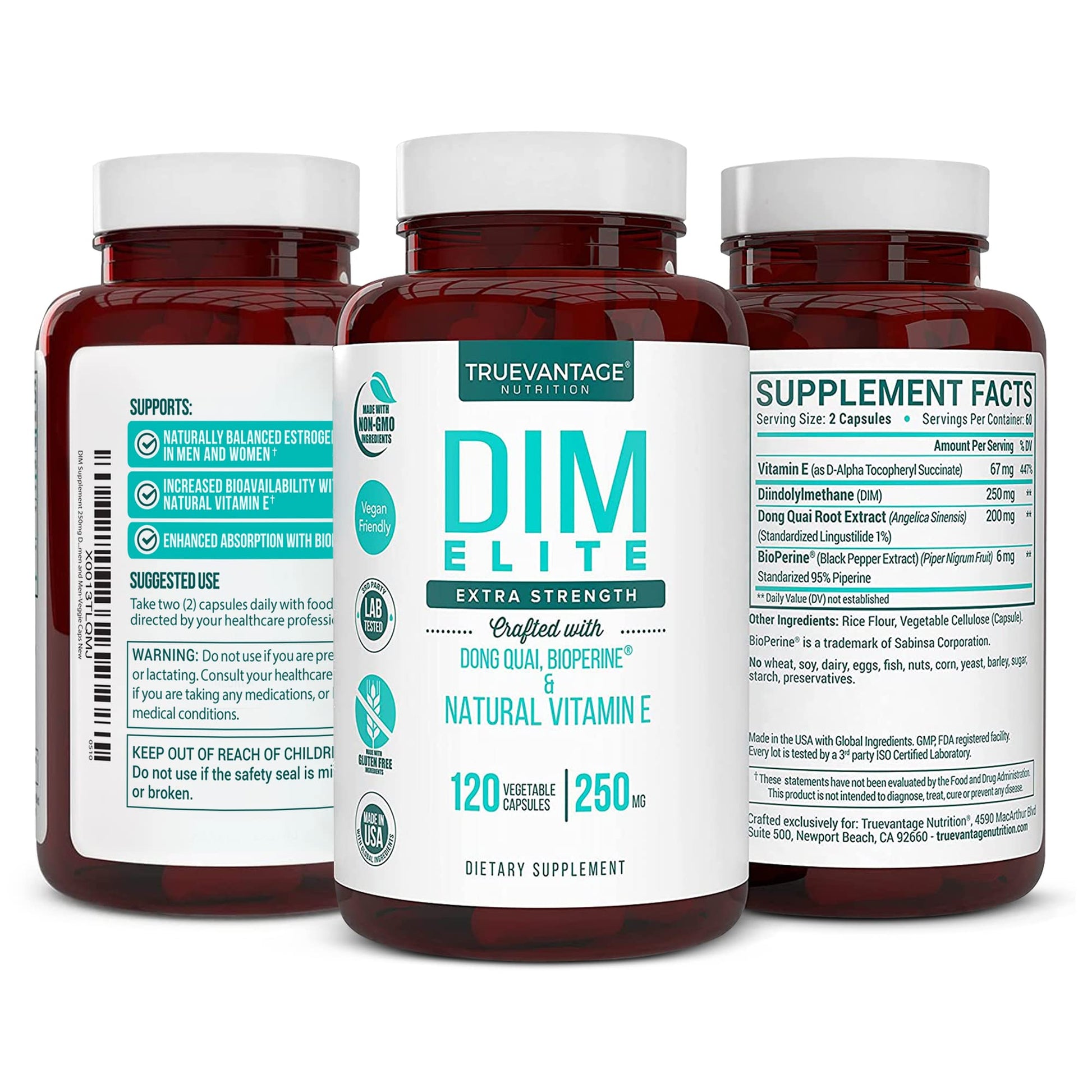DIM Supplement 250mg (Diindolylmethane)-Plus Dong Quai, Natural Vitamin E & BioPerine - Supports Menopause Relief & Hormonal Acne -Hormone Balance Support for Women and Men-Veggie Caps Truevantage NutritionAu supplements