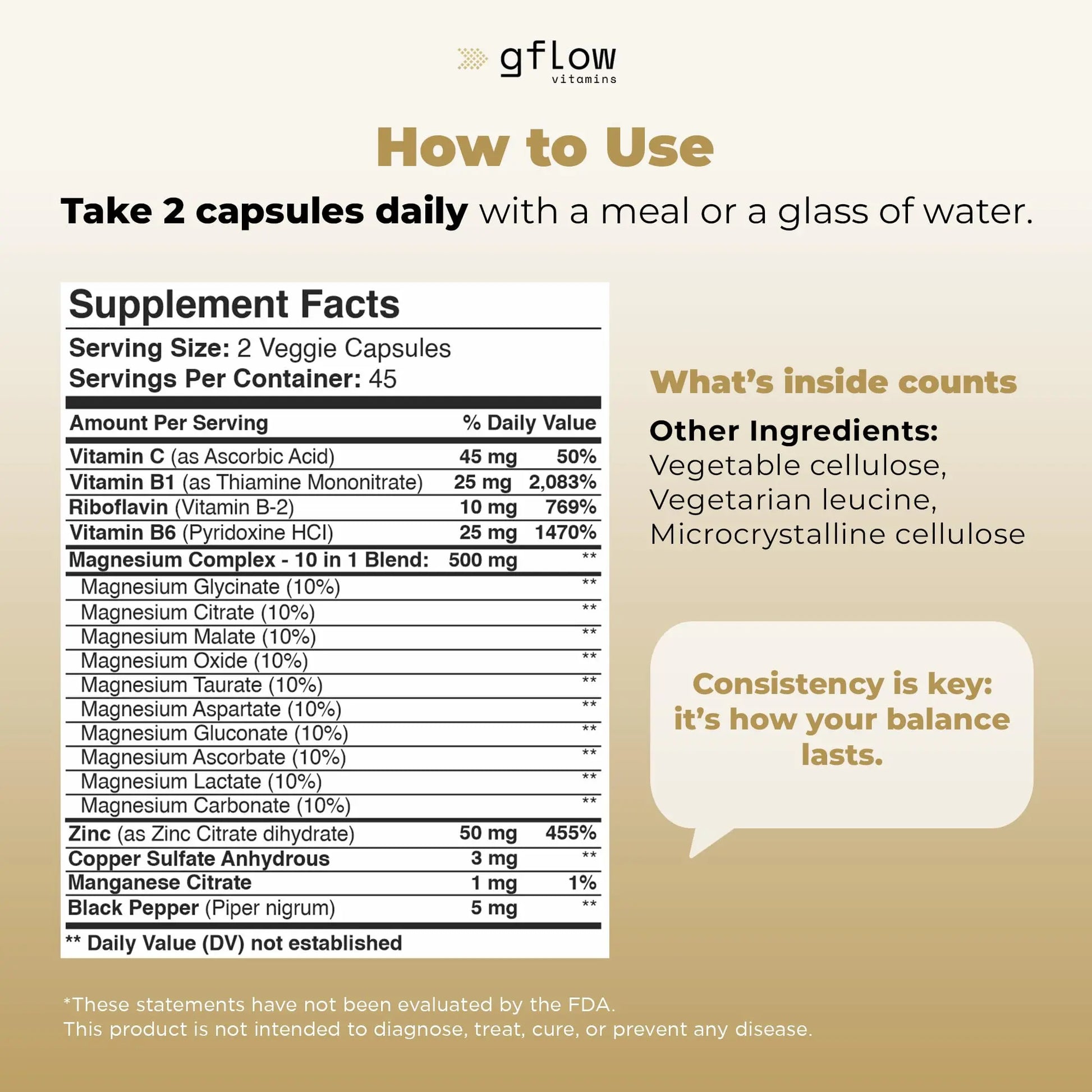 gflow vitamins Magnesium Complex Supplement - 10 Active Forms, Glycinate, Citrate, Malate, Oxide, Taurate, Aspartate, Gluconate, Ascorbate, Lactate, Carbonate, Plus More with Vitamin C B1 B2 B6 B12 gflow vitaminsnz supplements