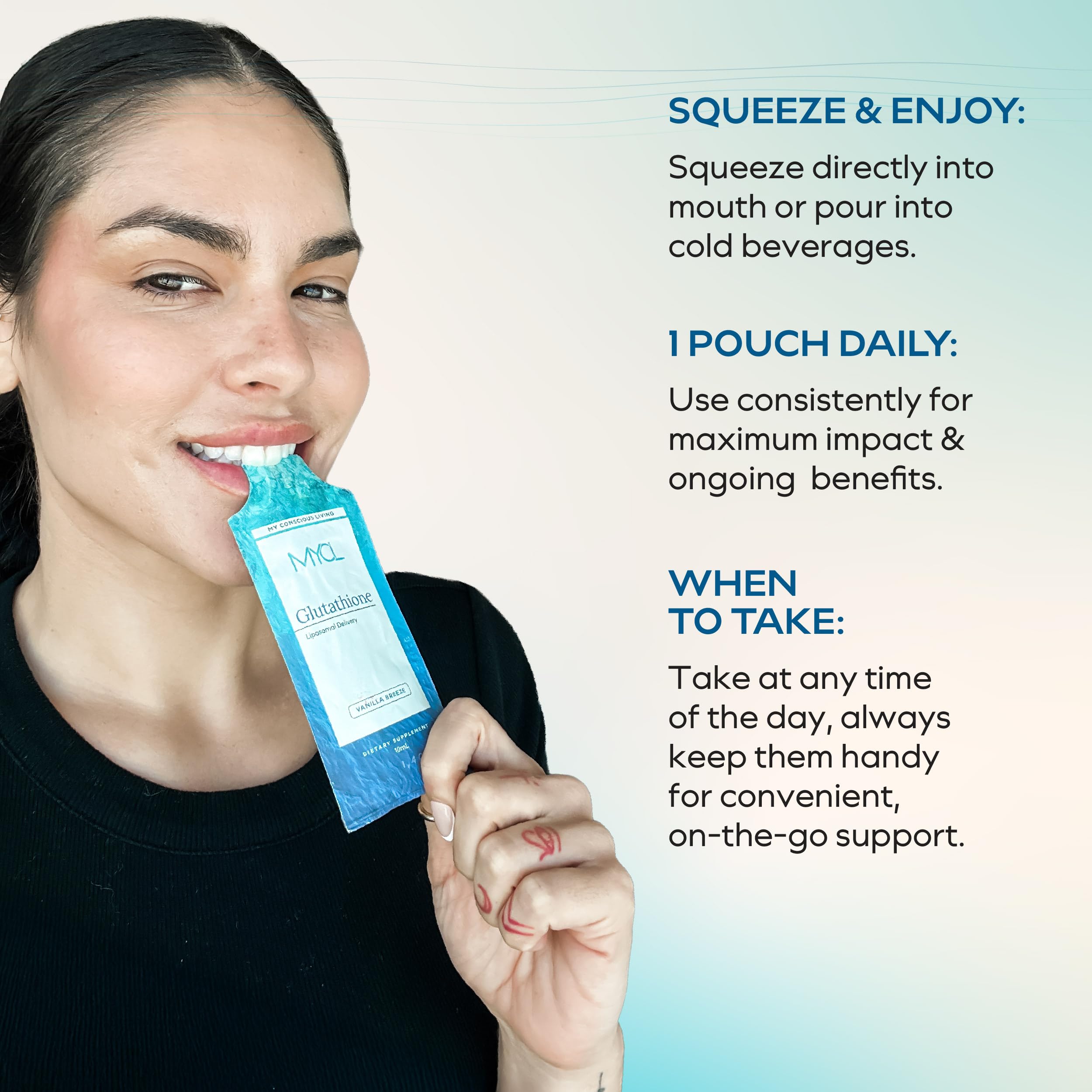 MYCL Liposomal Glutathione Supplement Squeeze Packs – Vitamin E and MCT Oil – Skin, Hair and Nail Health– High Absorption - Vanilla Almond – 30 Single-Serve Packets MYCLAu supplements