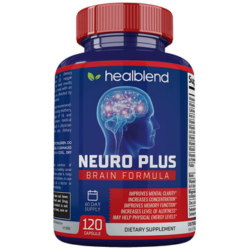 Neuro Plus Brain & Focus Formula - Nootropic Brain Booster Supplement, Supports Brain Health, Mental Clarity & Focus - Enhances Concentration & Mental Energy – 120 Capsules (1) healblendAu supplements