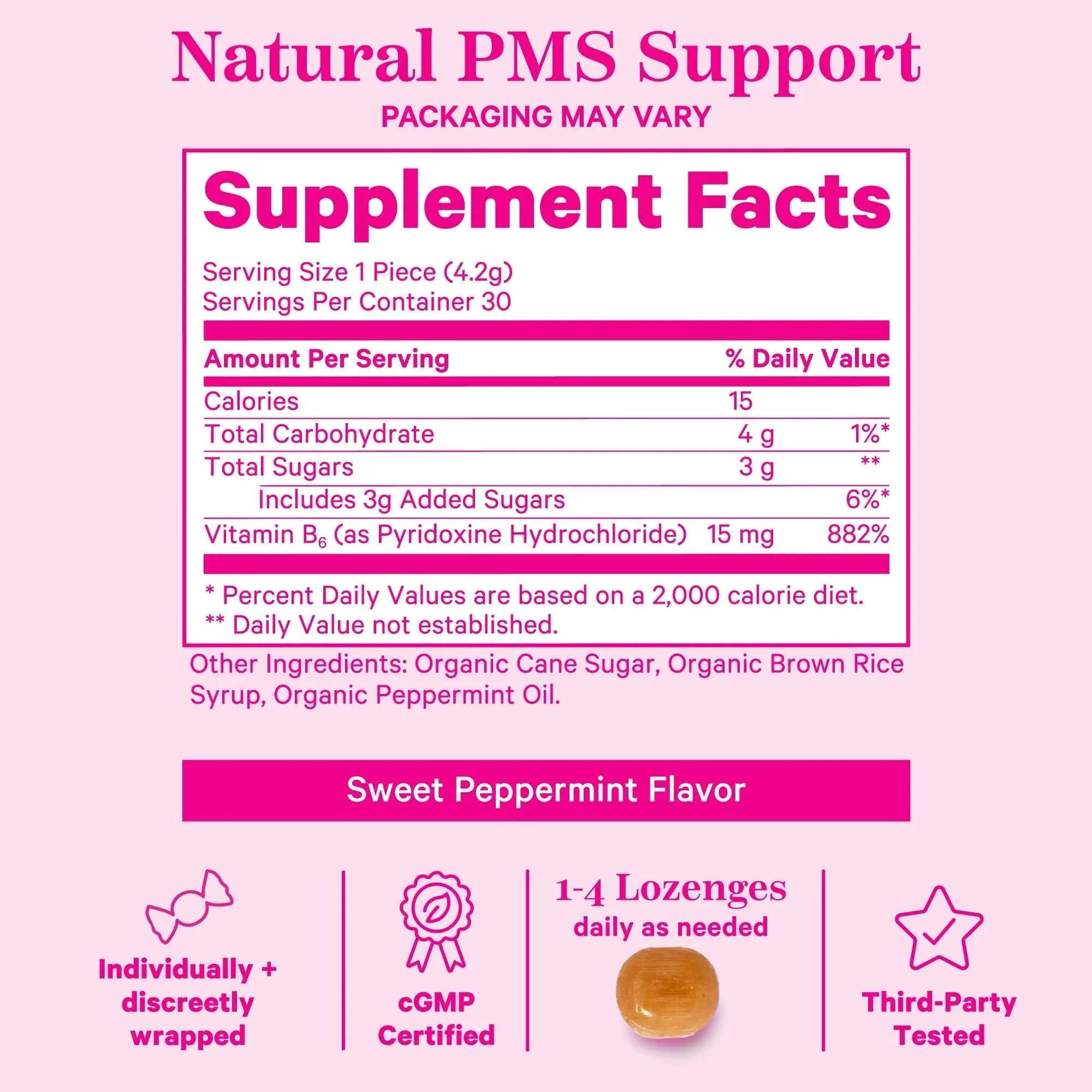 Pink Stork Organic PMS Support Sweets for Teens and Women - Simple & Natural Ingredients Vitamin B6 and Peppermint Pink StorkAu supplements