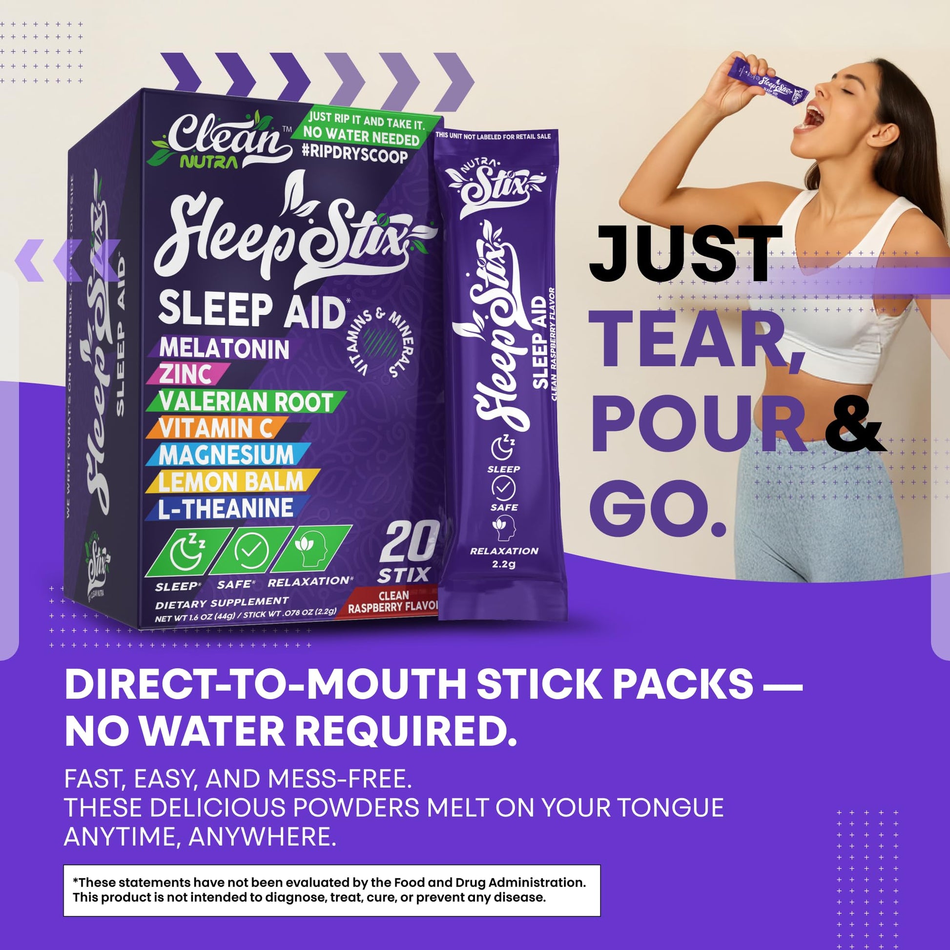 Sleep Aid Melatonin Powder Tryptophan Glycine Valerian Root Magnesium For Sleep Lemon Balm L Theanine Magnesium Glycinate Zinc Sleep Aid Myo Inositol GABACalm B6 5 HTP Stress Relief 20 Stix Clean NutraceuticalsAu supplements