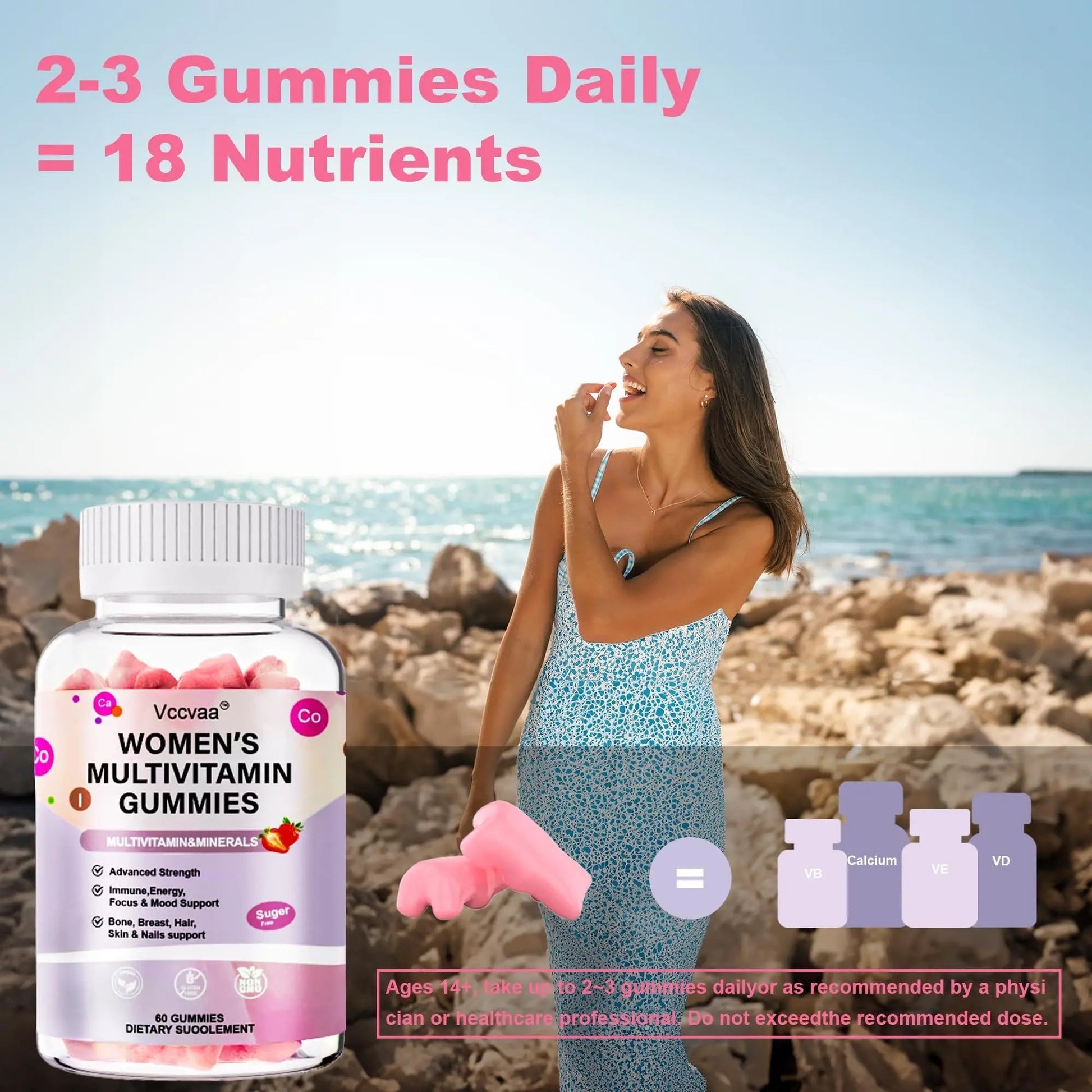 Vccvaa Sugar Free Multivitamin Gummies for Women 14+ with Iron, Inositol, Folate, Vitamins A C D3 E B12 K2, Herbal & Mineral Blend VccvaaAu supplements