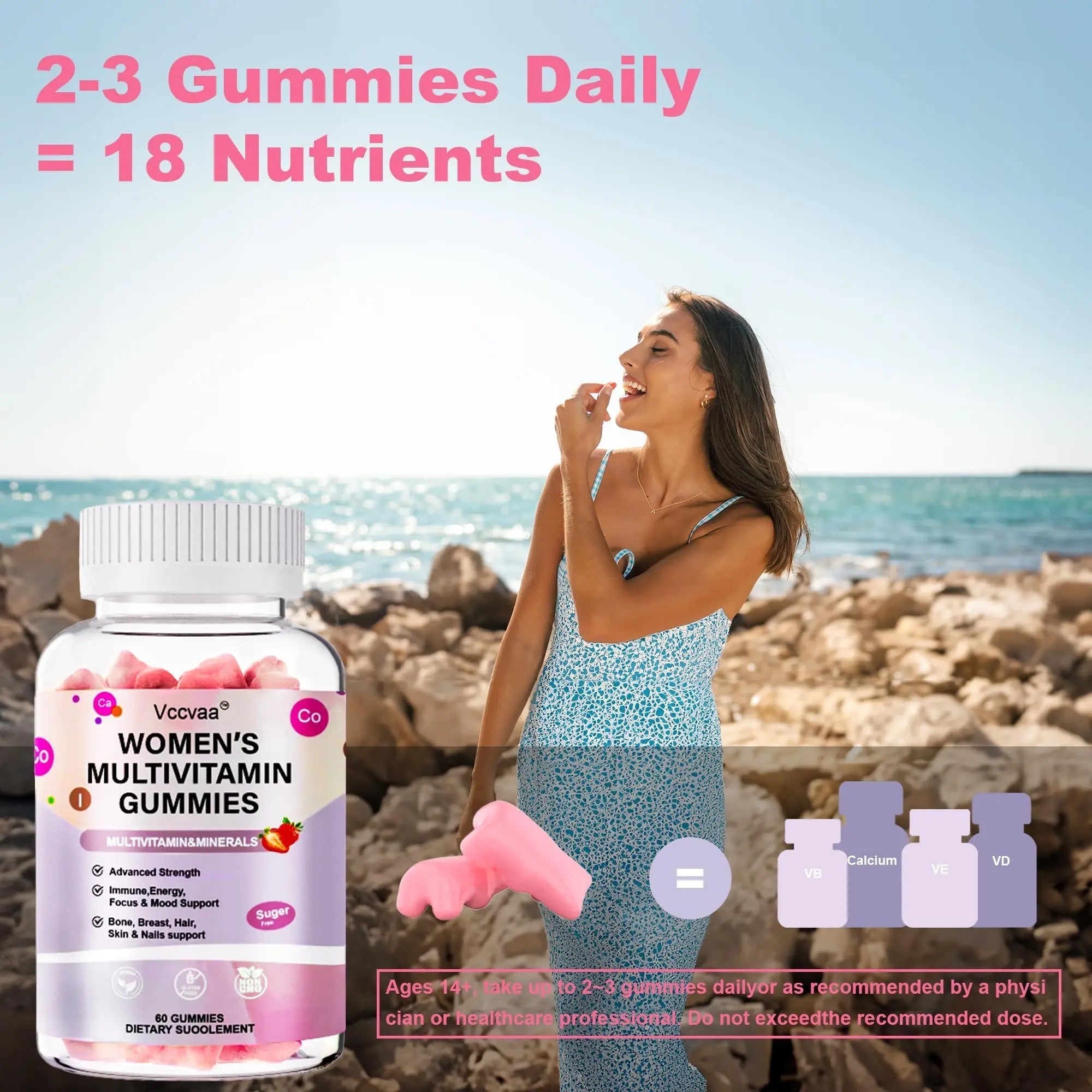 Vccvaa Sugar Free Multivitamin Gummies for Women 14+ with Iron, Inositol, Folate, Vitamins A C D3 E B12 K2, Herbal & Mineral Blend VccvaaAu supplements