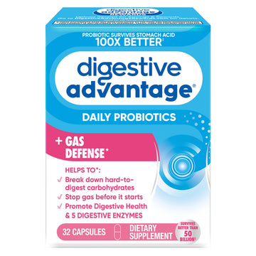 Digestive Enzyme and Probiotic Capsule- Digestive Advantage 32 Capsules, Survives 100x Better than regular 50 billion CFU, Breaks down food, helps prevent gas Digestive AdvantageAu supplements