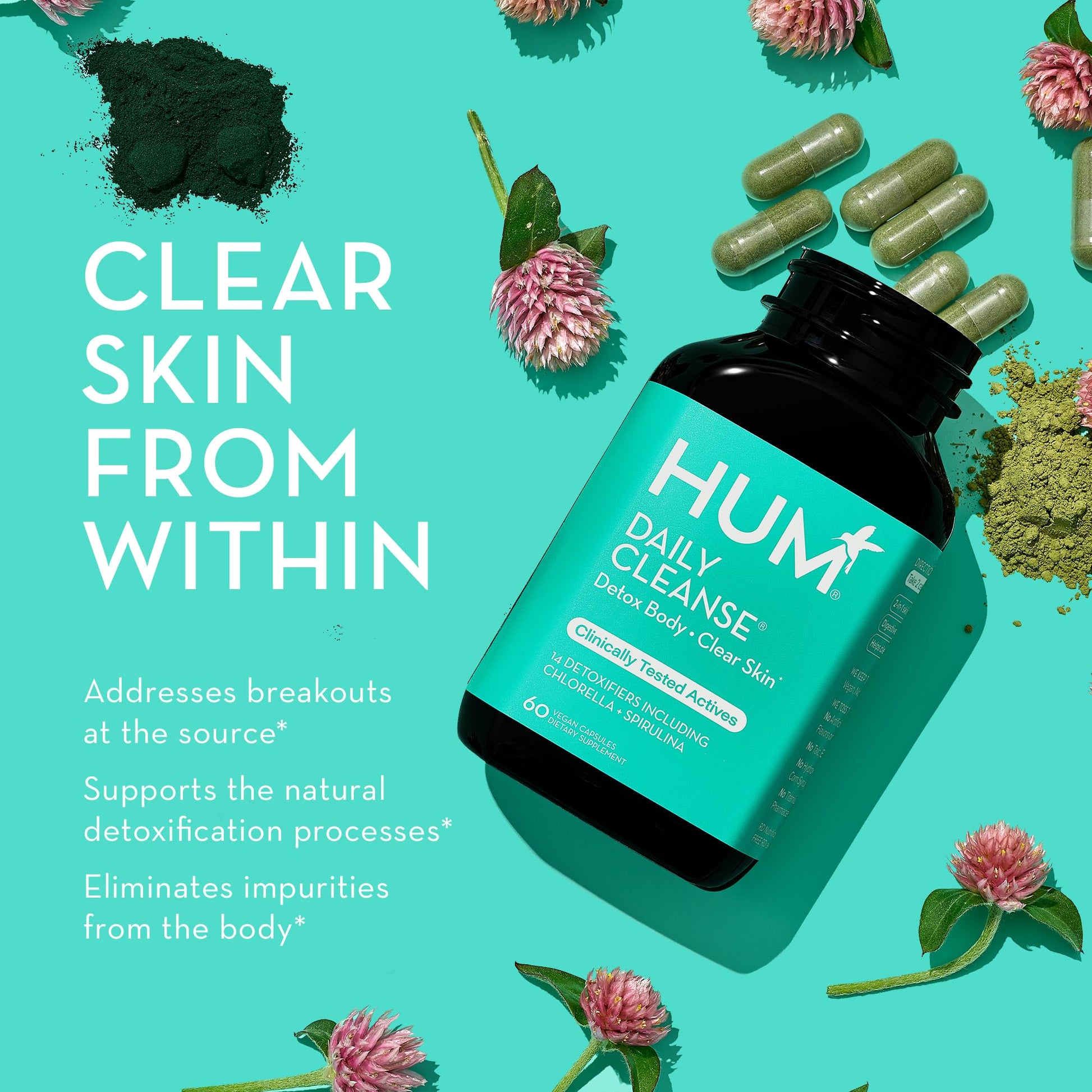 HUM Daily Cleanse Acne Supplements - Support for Clear Skin & Improved Digestion HUMUS supplements