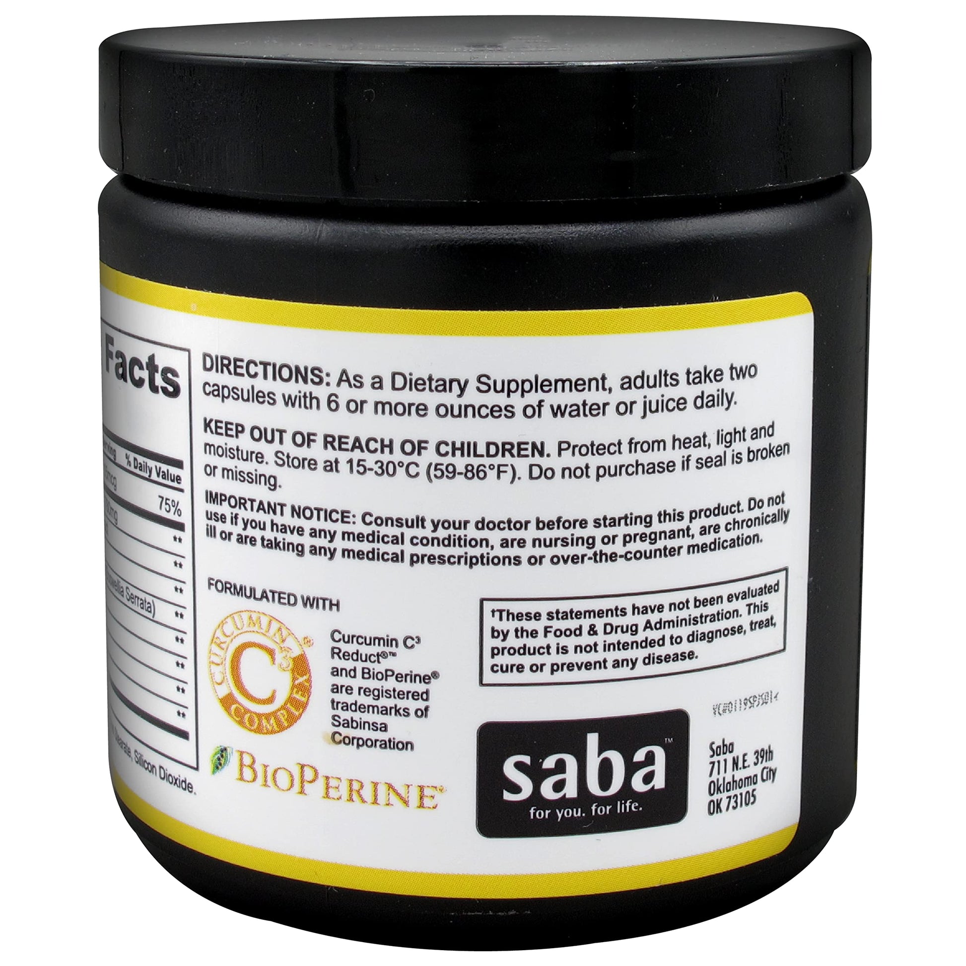 Saba Platinum Joint Support – High Absorption Curcumin C3 Reduct & Boswellia – Fast Acting Turmeric Supplement for Joint Pain Relief, Mobility & Healthy Inflammation Response – 60 Vegan Capsules SabaAu supplements
