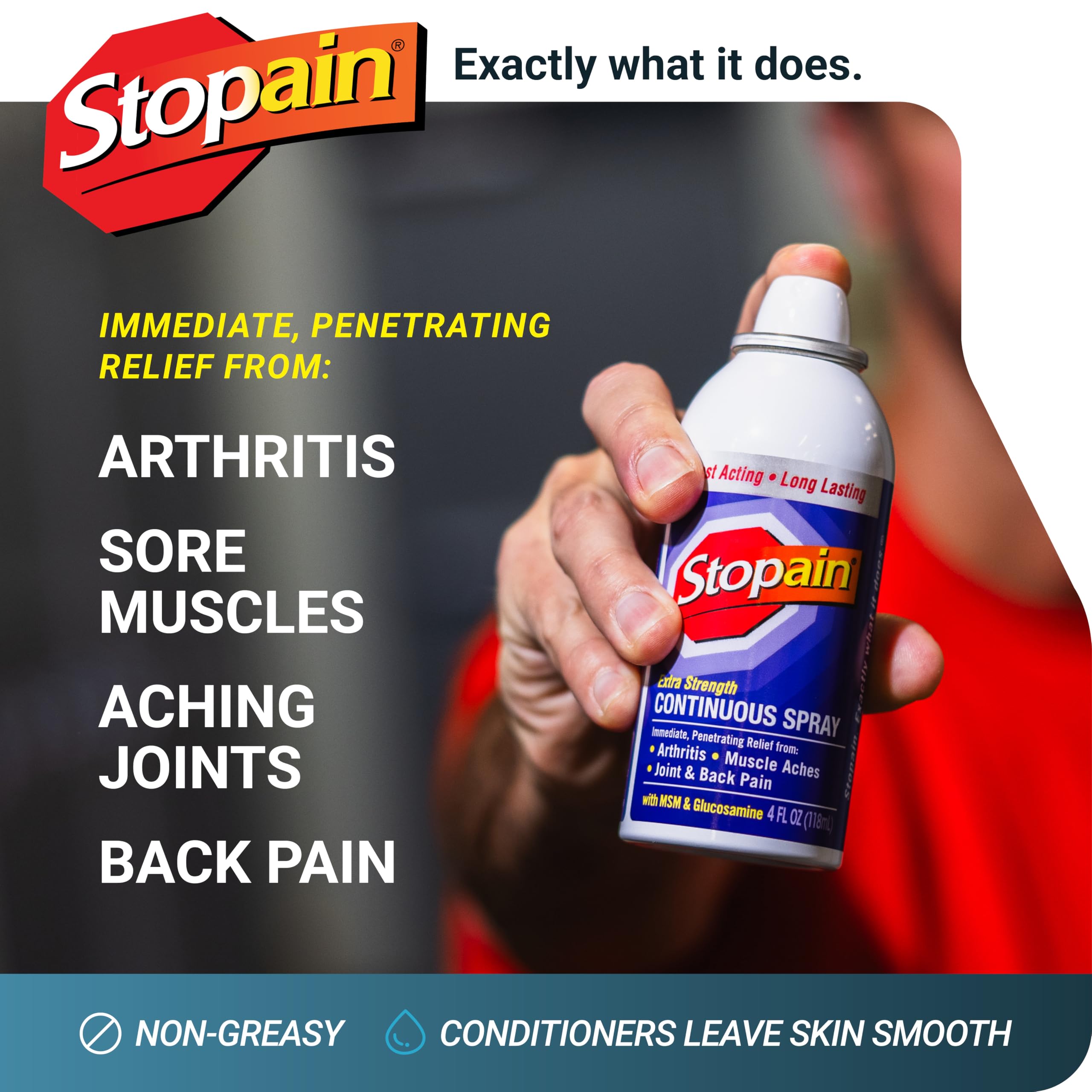 Stopain Pain Relief Spray 4oz, USA Made, Max Strength Fast Acting with Menthol, MSM, Glucosamine for Lower Back, Arthritis, Knee, Neck, Joints, HSA FSA Approved OTC Topical Analgesic Product StopainAu supplements