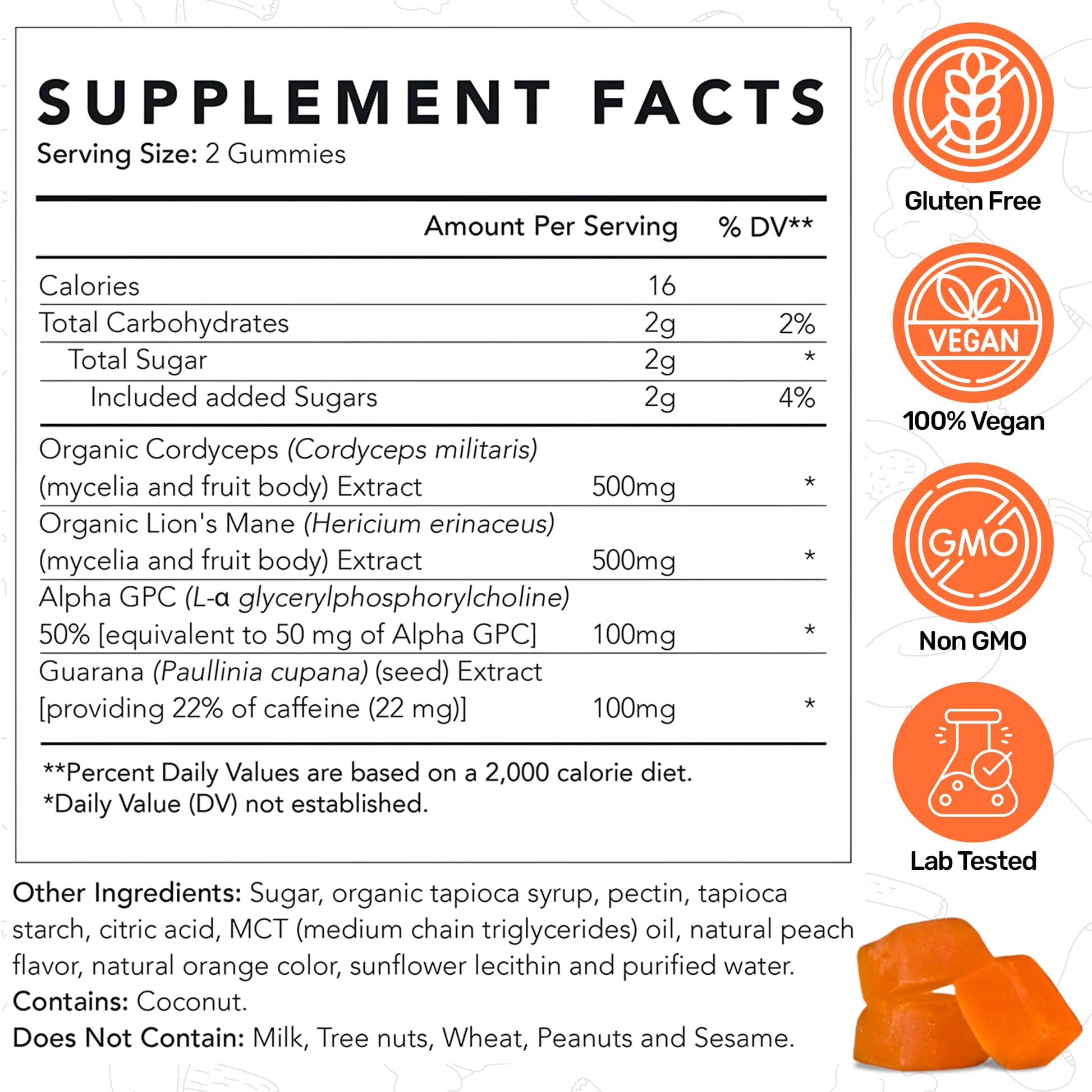 Life Cykel - AM Energy and Focus Mushroom Gummies, 10 Count - Organic Lion's Mane Gummies with Cordyceps, Guarana & Alpha GPC for Mental Clarity, Natural Energy, Endurance & Focus - Lemon Peach Flavor Life CykelAu supplements