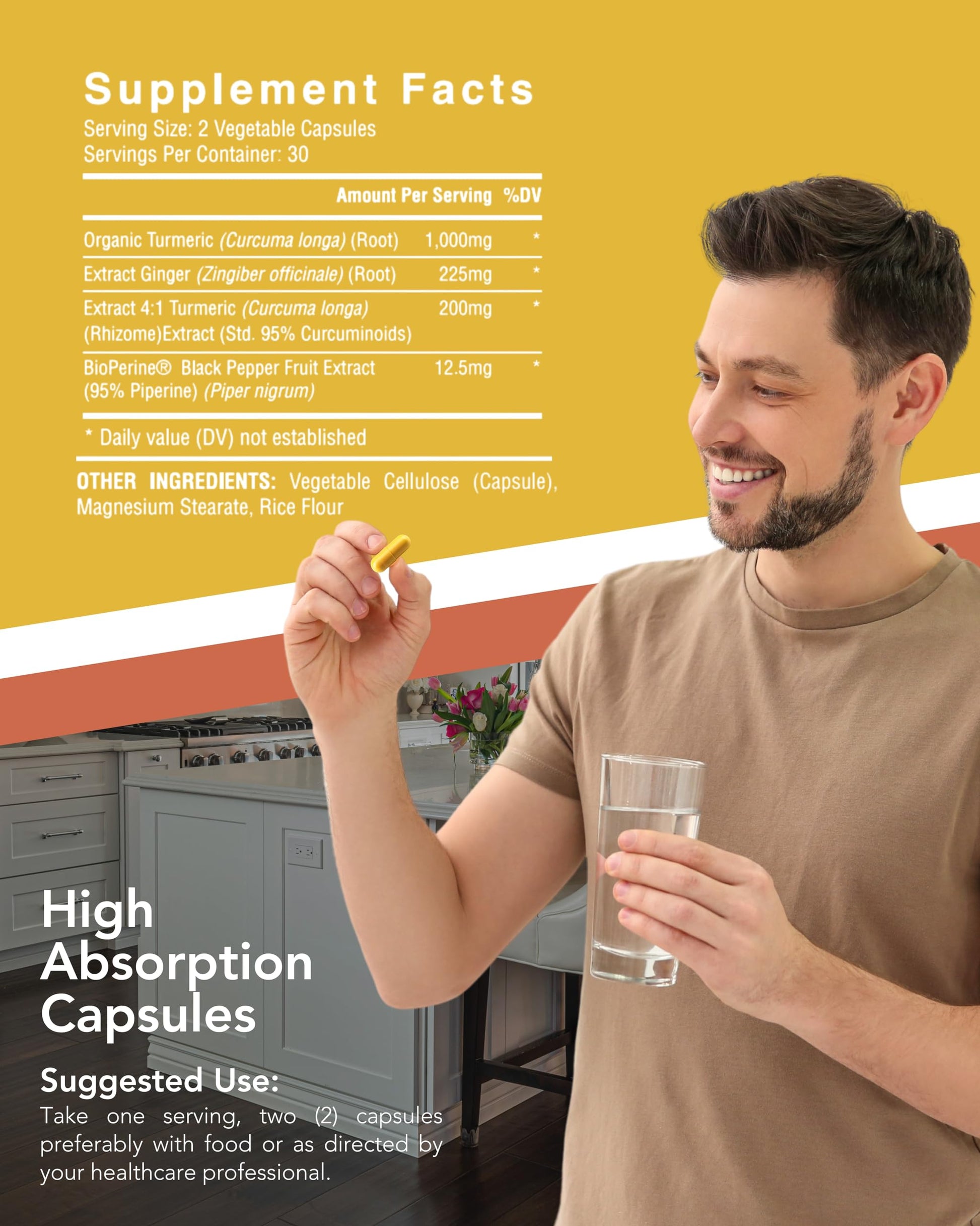 Organic Turmeric & Ginger Capsules - Turmeric Curcumin with Ginger & BioPerine, 95% Curcuminoids - Joint, Digestion, Immunity Support, Black Pepper Extract for Increased Absorption CogniTuneAu supplements