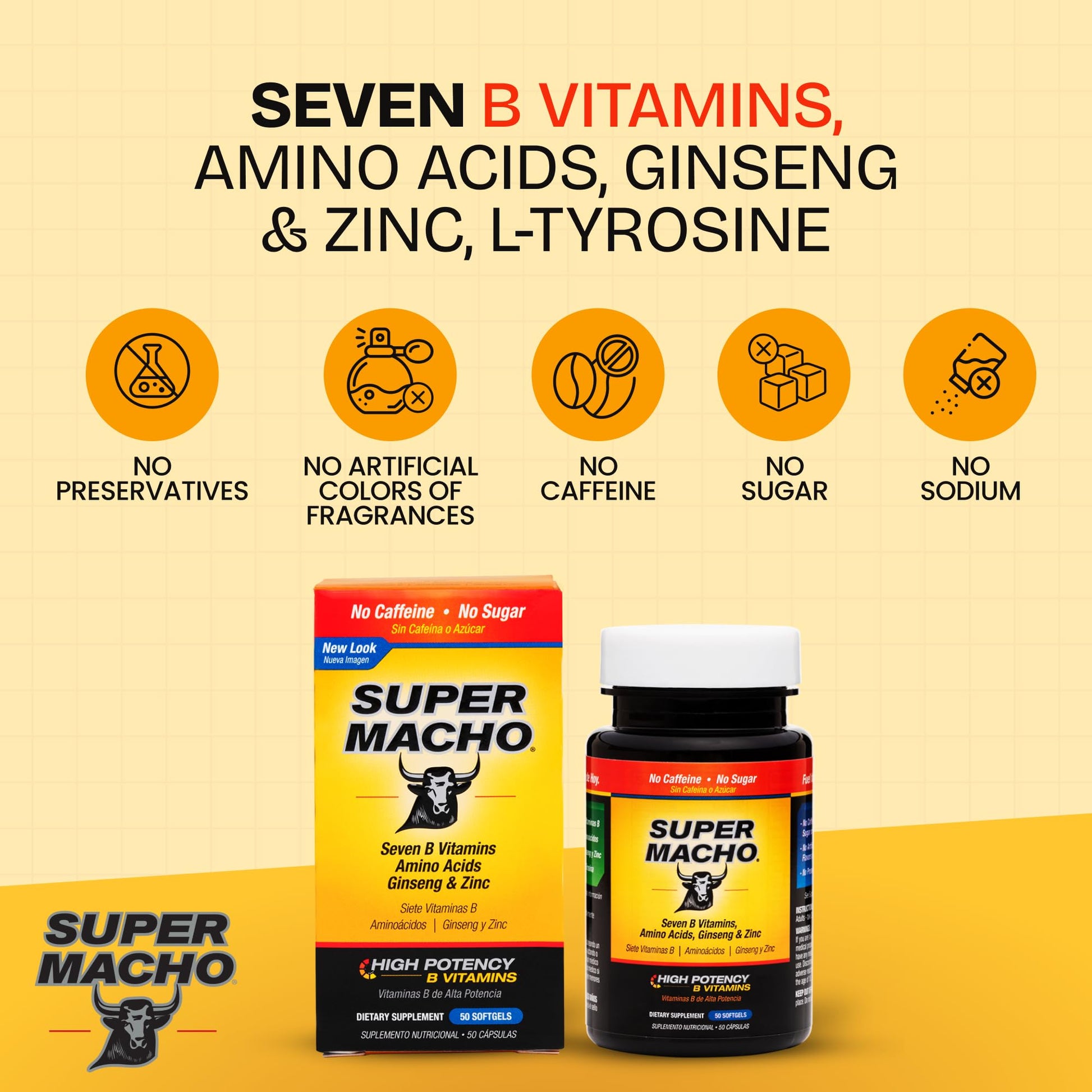 Super Macho, High Potency B Vitamins and Amino Acids, Fuel for Today's Active Men, No Caffeine, No Sugar, Dietary Supplement, Made in USA,50 Softgels Super MachoAu supplements