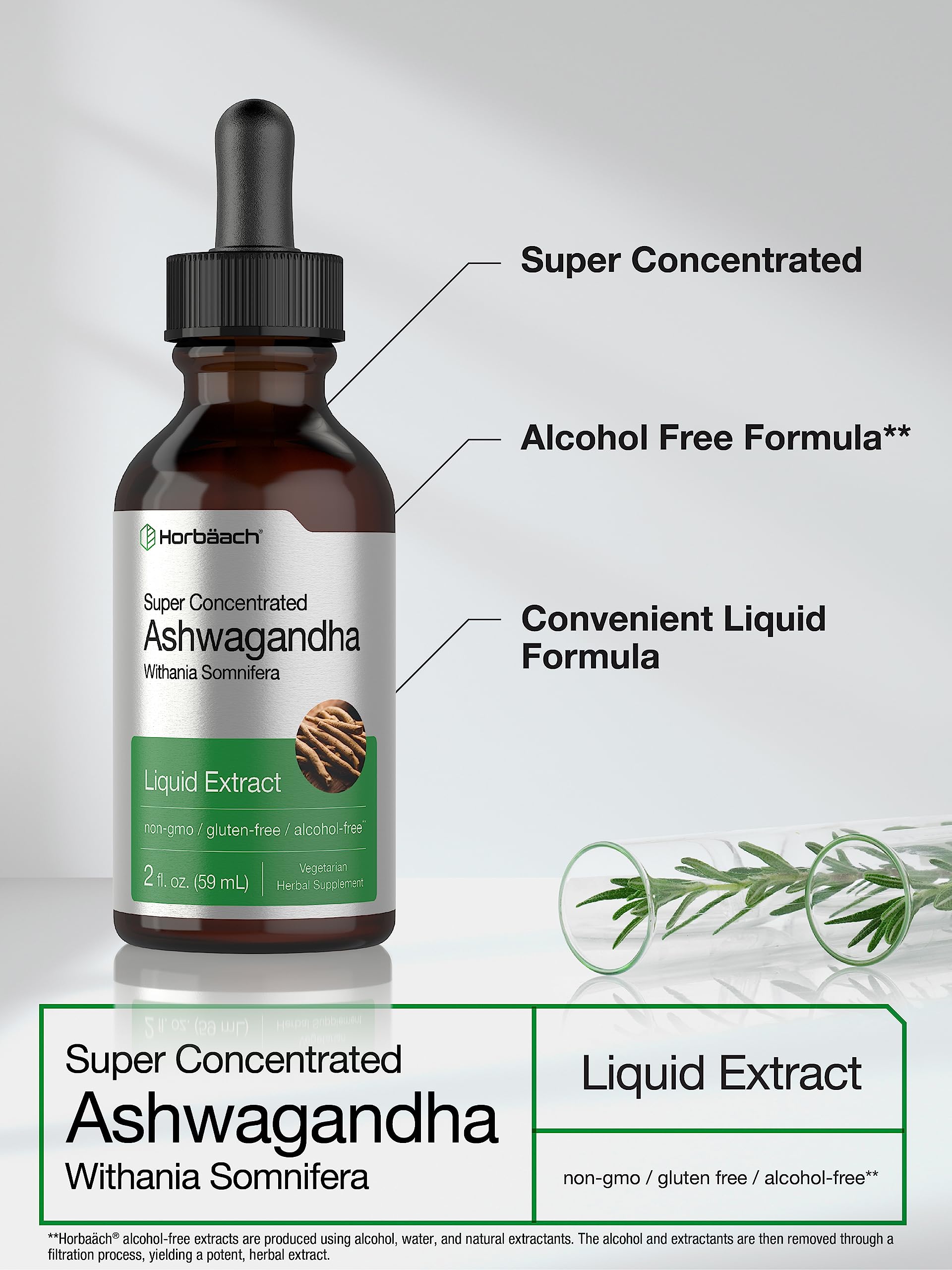 Ashwagandha Root Liquid Extract | 2 fl oz | Alcohol Free Tincture | Vegetarian, Non-GMO, Gluten Free Supplement | by Horbaach HorbäachAu supplements