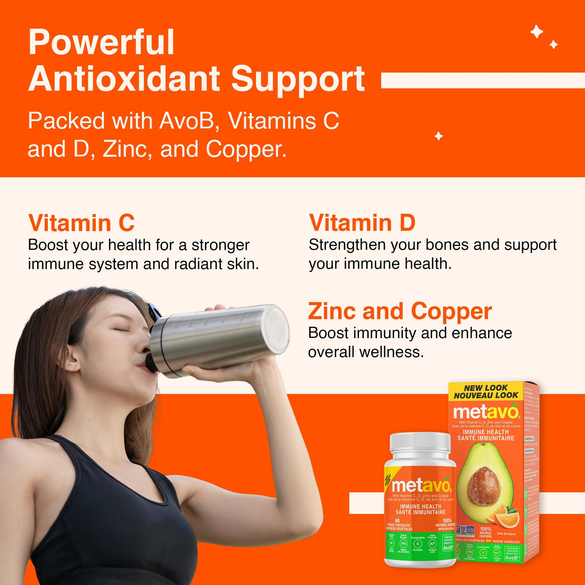 Metavo Immune Health - Natural Immune Support Supplement, Essential Zinc Supplements for Men & Women Enriched with Vitamin C, D & Copper, 60 Vegan Capsules, 30 Servings MetavoAu supplements