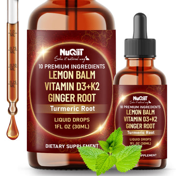 NUQIIT 10in1 Lemon Balm Tincture Blend Includes Vitamin D3, Vitamin K2, Lemon Balm, Ginger, Turmeric, Ceylon Cinnamon and More - 1 FL Oz - 60 Day Supply NUQIITAu supplements