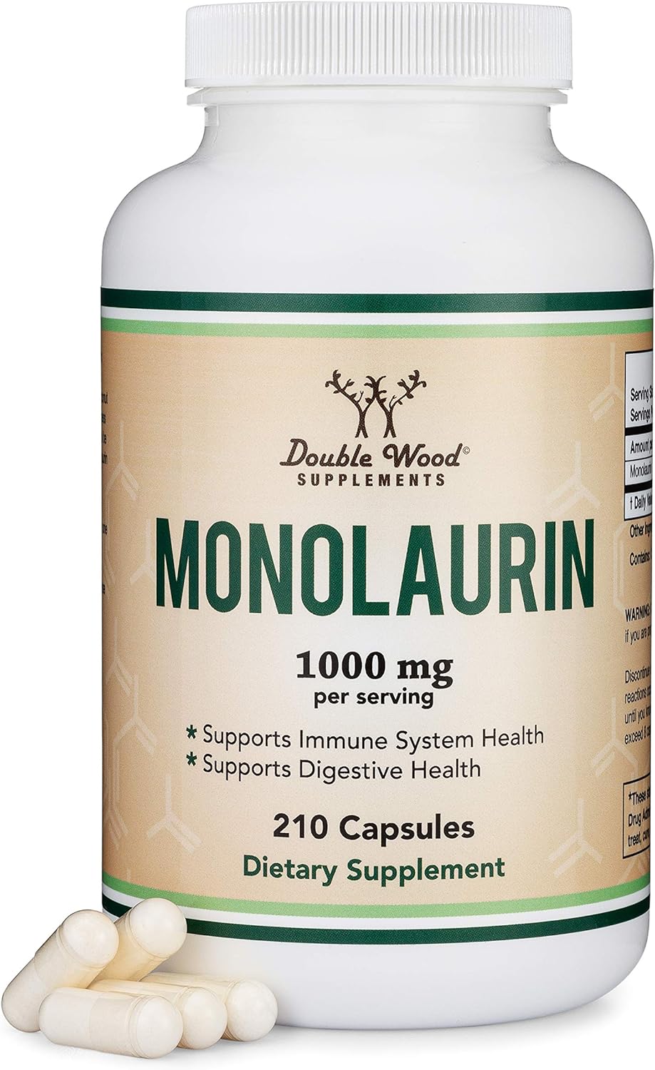 Monolaurin Immune Support Supplement 1,000mg per Serving, 210 Capsule Double Wood SupplementsAu supplements