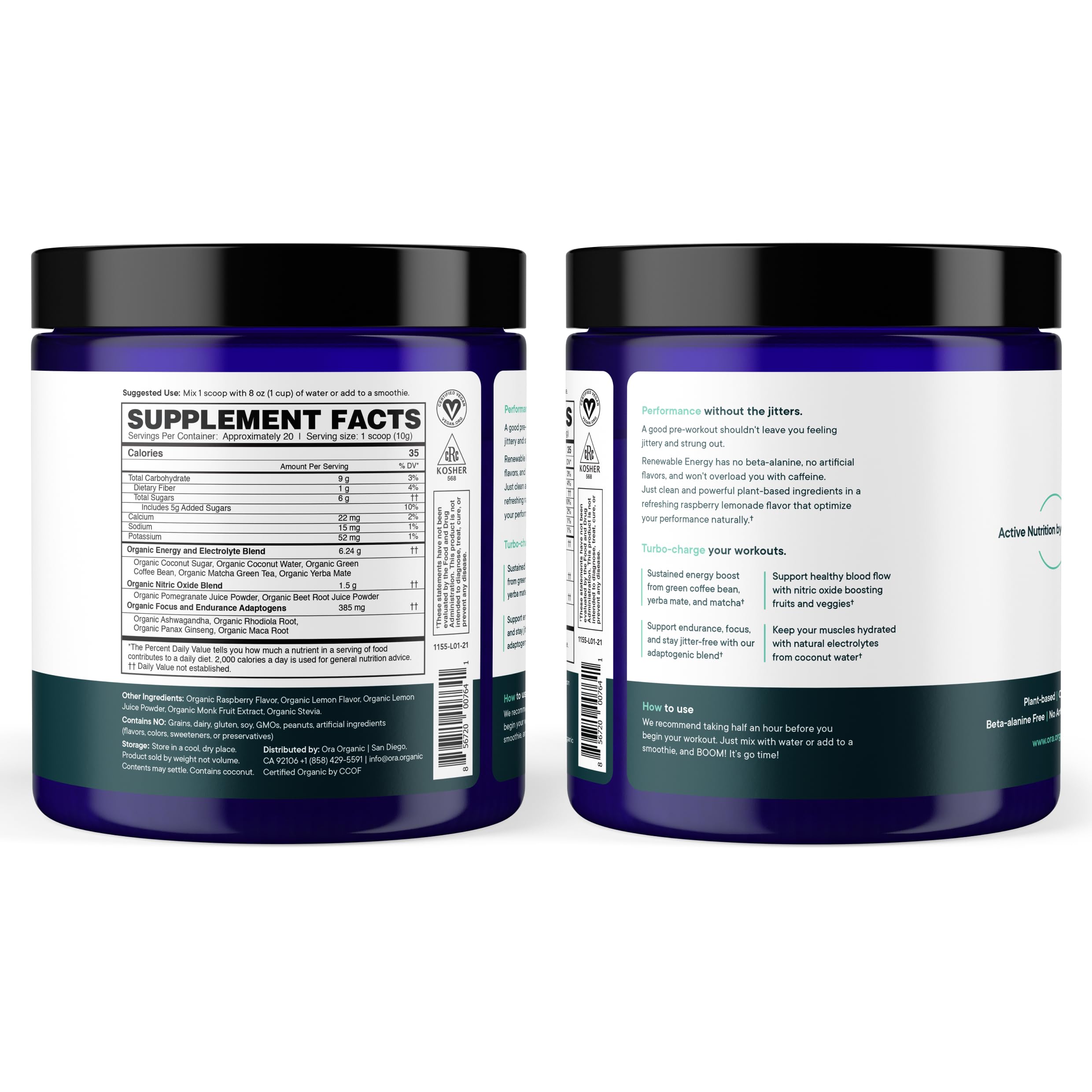 Ora Organic Natural Pre Workout Powder - Raspberry Lemonade Flavor- Provides Jitter Free Energy, Focus, Hydration, & Endurance - Vegan, Certified Organic, Soy, Dairy, & Gluten Free, 20 Servings Ora OrganicUS supplements
