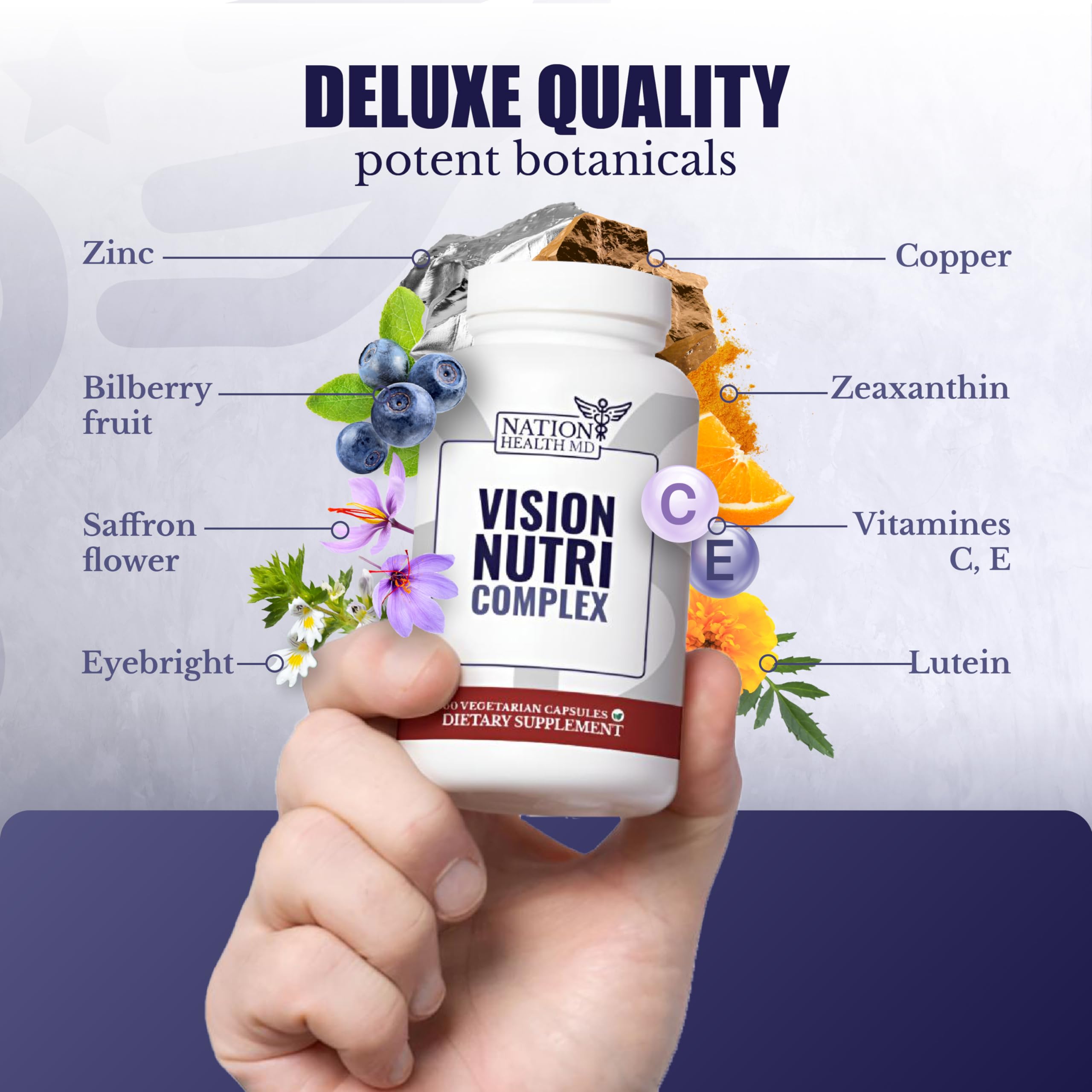 NATION HEALTH MD Vision Nutri Complex - Eye Vitamins with Lutein, Bilberry - Eye and Vision Health for Men & Women - 60 Capsules NATION HEALTH MDAu supplements