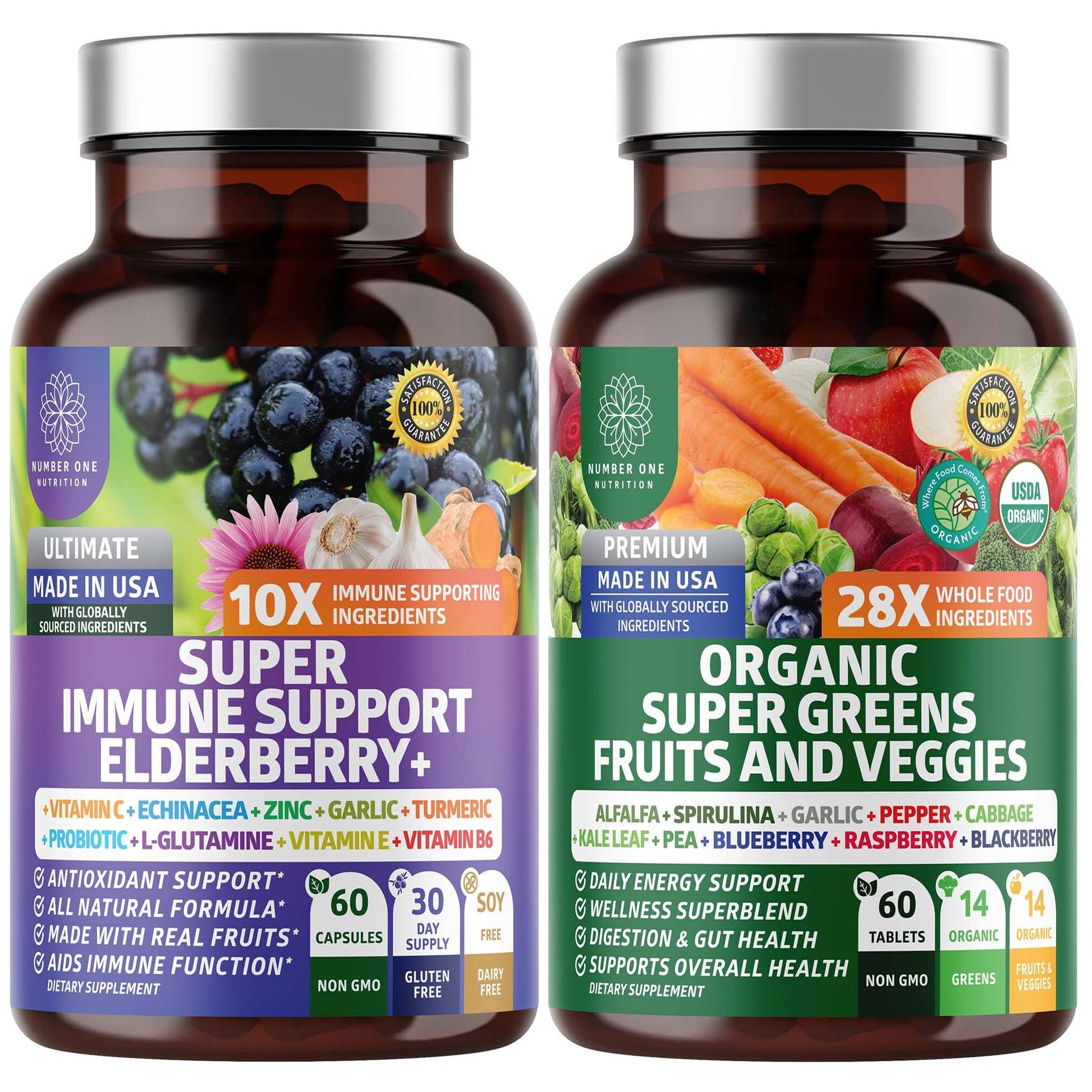 N1N Premium Organic Super Fruits & Veggies + Immune Support [38 Powerful Ingredients], Natural Super Greens Supplement with Alfalfa, Vitamins & Minerals, Zinc, Turmeric and Probiotic, 120 Caps Number One NutritionAu supplements