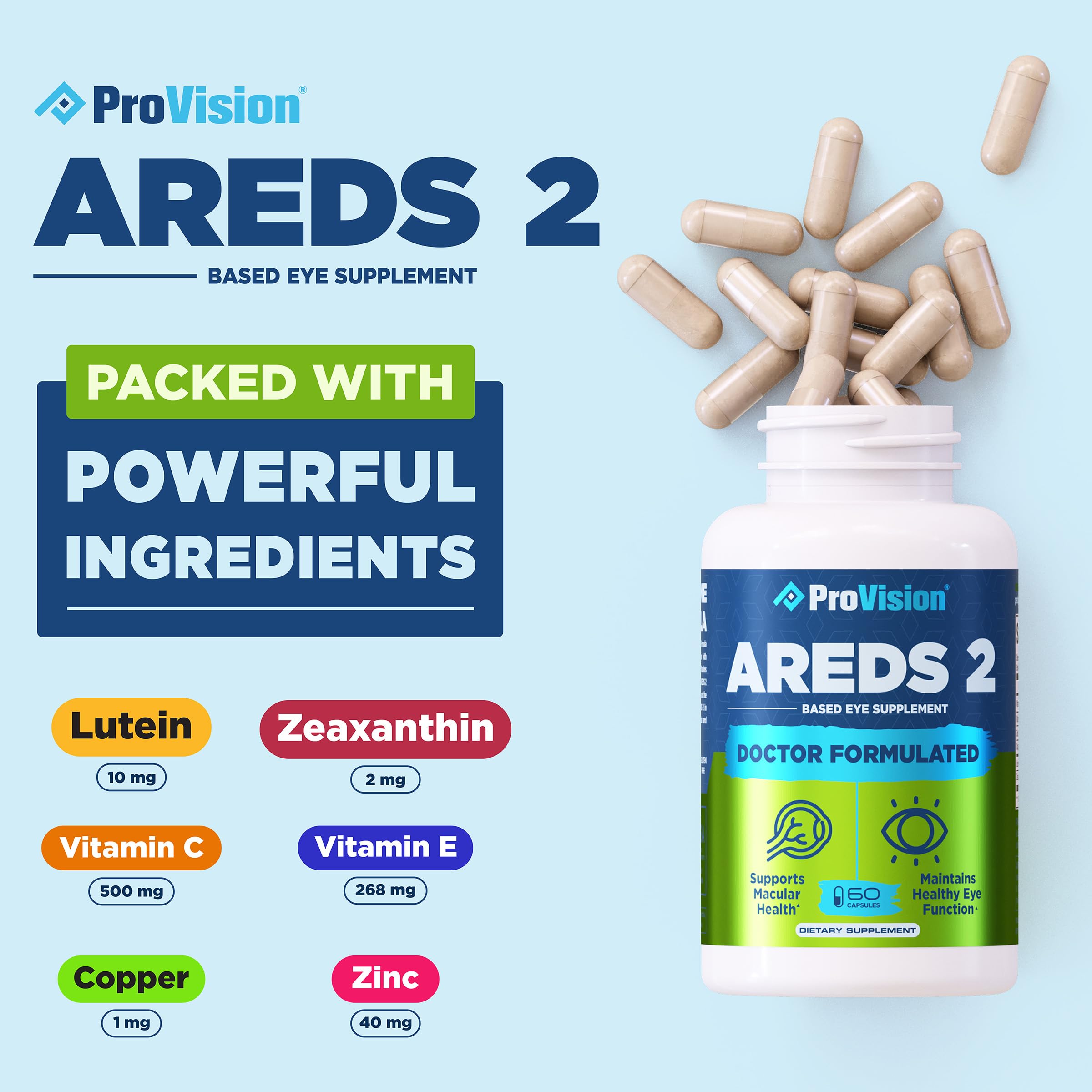 Provision AREDS 2 Eye Vitamins - Enhance Vision Supplements - Lutein Zeaxanthin Vision Complex - 60 Eye Supplement Capsules ProVisionAu supplements