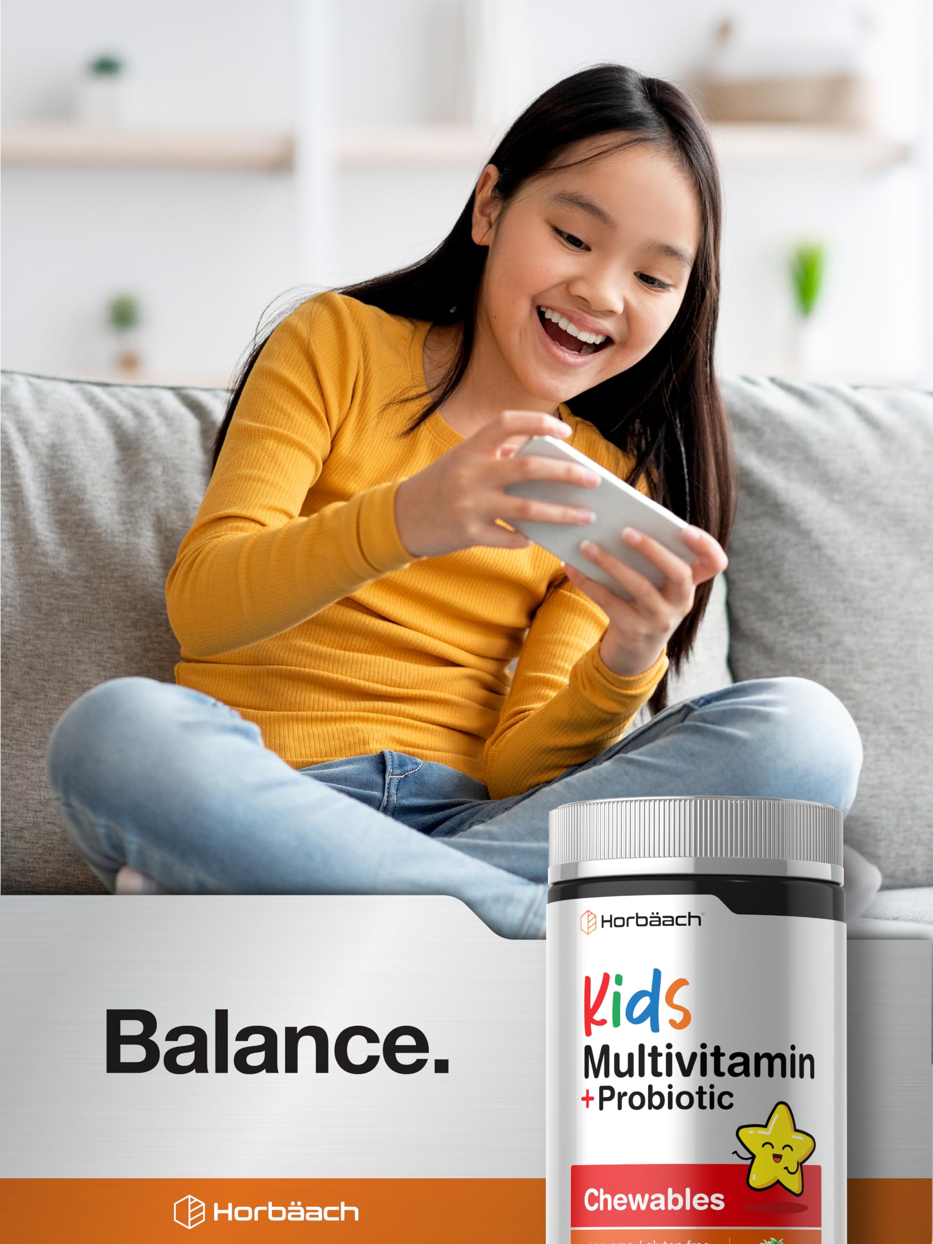 Horbäach Kids Multivitamin with Probiotics | 100 Chewable Tablets | Fruit Punch Flavor | Vegetarian, Non-GMO, Gluten Free Children's Supplement HorbäachAu supplements