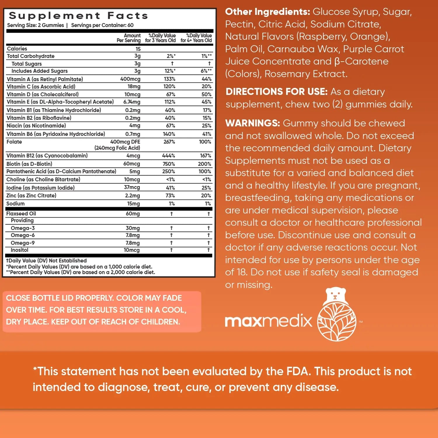maxmedix Kids Multivitamin Gummies with Omega 3 6 9 | 2-Month Supply | 20 Essential Kids Vitamins & Minerals for Healthy Immune System | maxmedixAu supplements