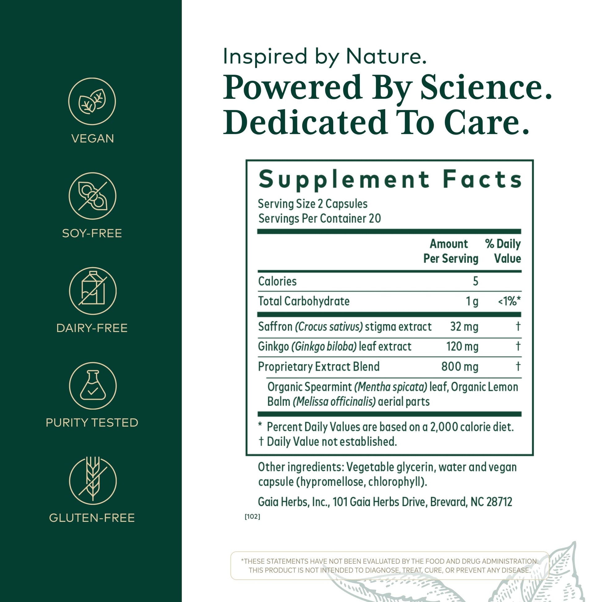 GAIA HERBS PRO Nootropic Focus - Brain Health Support Supplement* - Nootropic Supplement with Saffron, Ginkgo Leaf Extract & Lemon Balm - Vegan, Gluten-Free - 40 Liquid Phyto-Caps (20 Servings) Gaia Herbs PROAu supplements