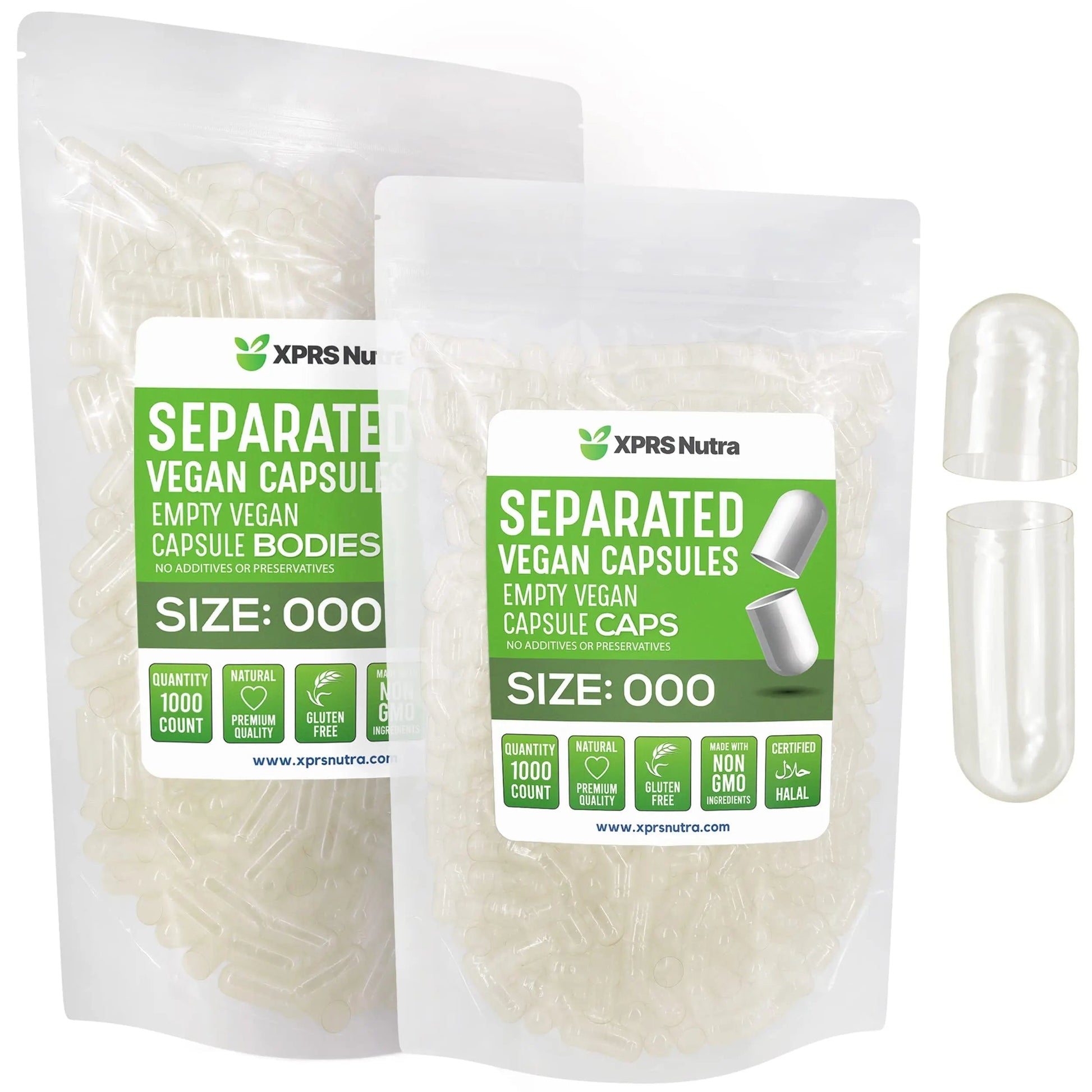 XPRS Nutra Vegan Size 000 Separated Capsules- 1000 Count Premium Empty Caps Separated in Bags - Clear Empty Capsules XPRS NutraAu supplements