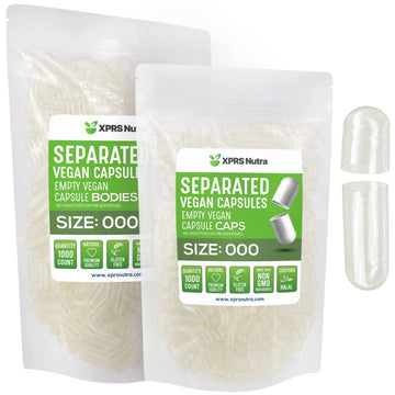 XPRS Nutra Vegan Size 000 Separated Capsules- 1000 Count Premium Empty Caps Separated in Bags - Clear Empty Capsules XPRS NutraAu supplements