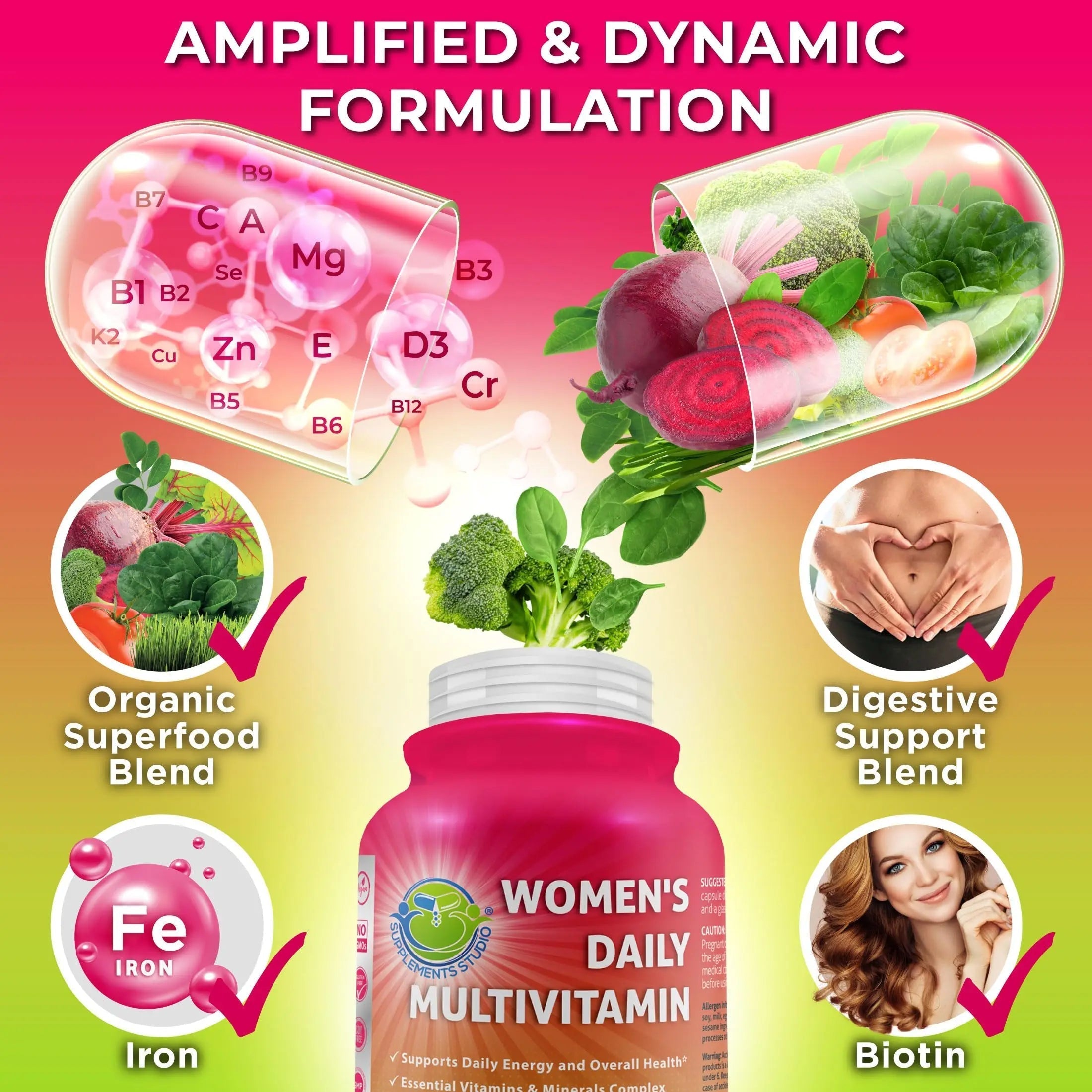 SUPPLEMENTS STUDIO Vegan Bone, Immune, & Energy Support Trio – Whole Food Multivitamin with Iron + Women’s Multivitamin with Iron SUPPLEMENTS STUDIOAu supplements