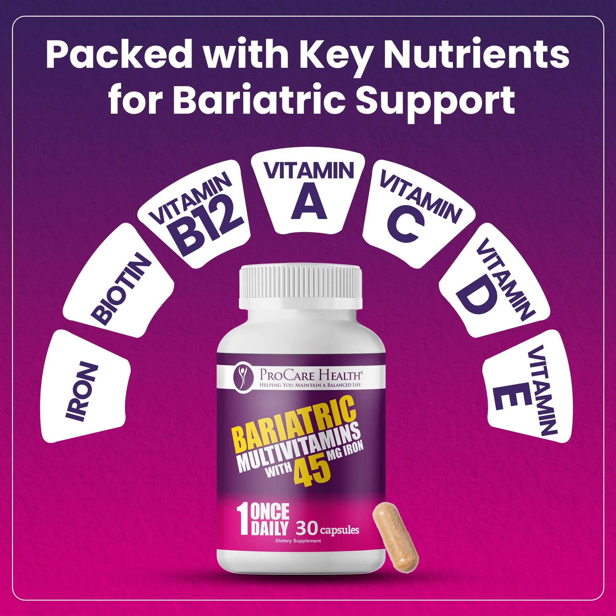 ProCare Health Bariatric Multivitamin with 45mg Iron (30 Easy to Swallow Capsules) - Once Daily Post-Op Support for Gastric Bypass ProCare HealthAu supplements