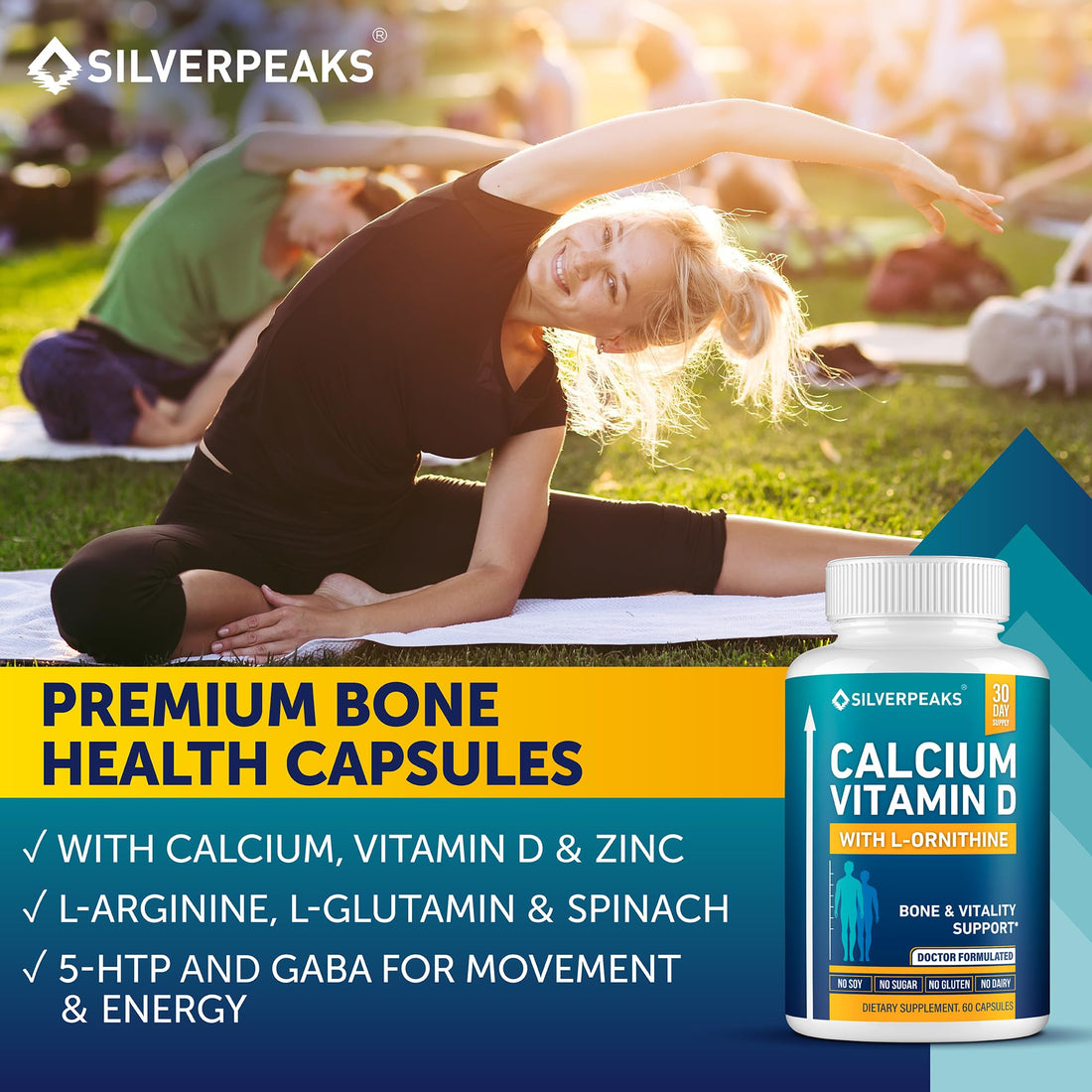 Calcium Supplement with Vitamin D3 and Zinc for Bone Health – Supports Bone Strength & Density – Gentle Non-Constipating Mineral & Amino Acids Blend for Women & Men - 60 Capsules (30 Day Supply) SILVERPEAKSAu supplements