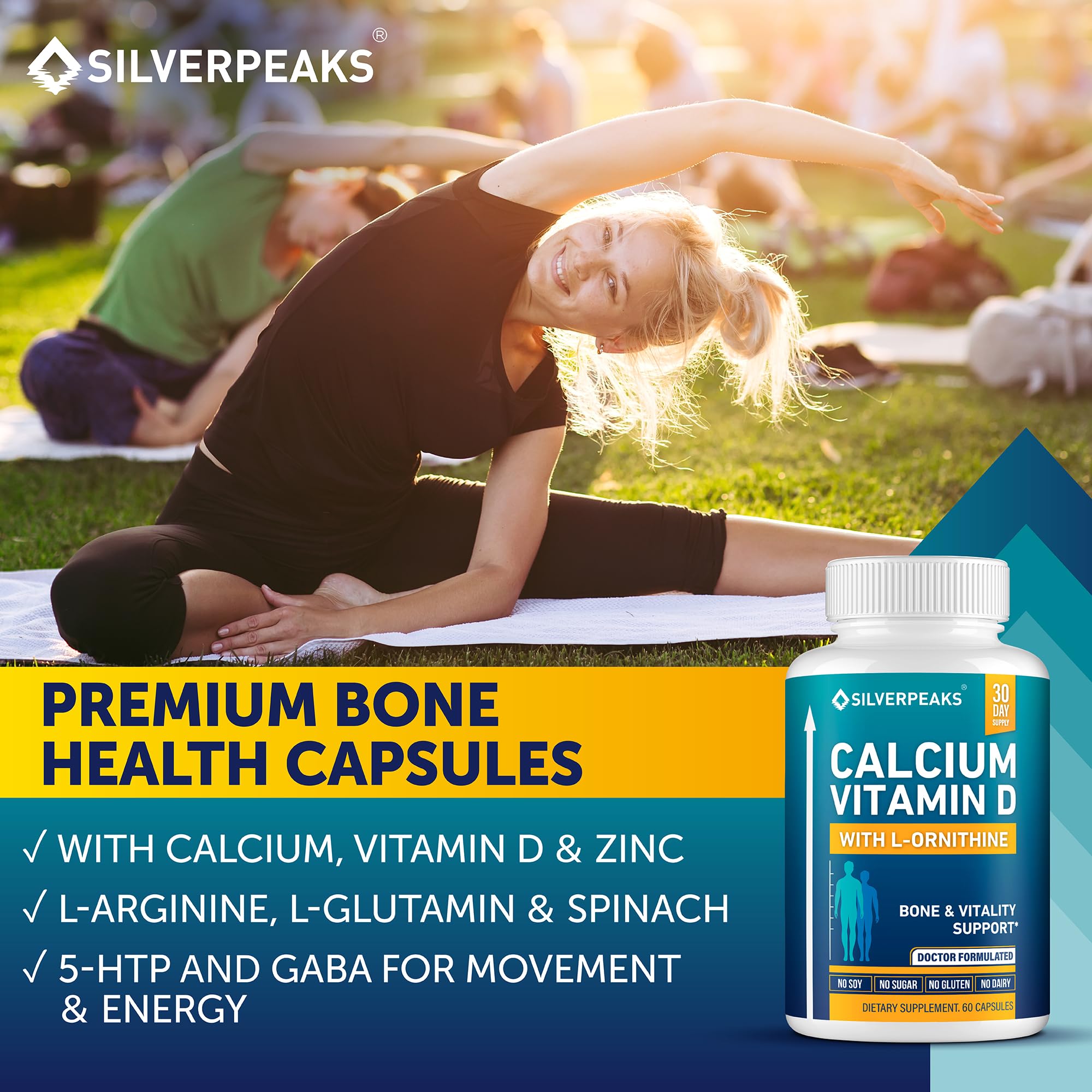 Calcium Supplement with Vitamin D3 and Zinc for Bone Health – Supports Bone Strength & Density – Gentle Non-Constipating Mineral & Amino Acids Blend for Women & Men - 60 Capsules (30 Day Supply) SILVERPEAKSAu supplements