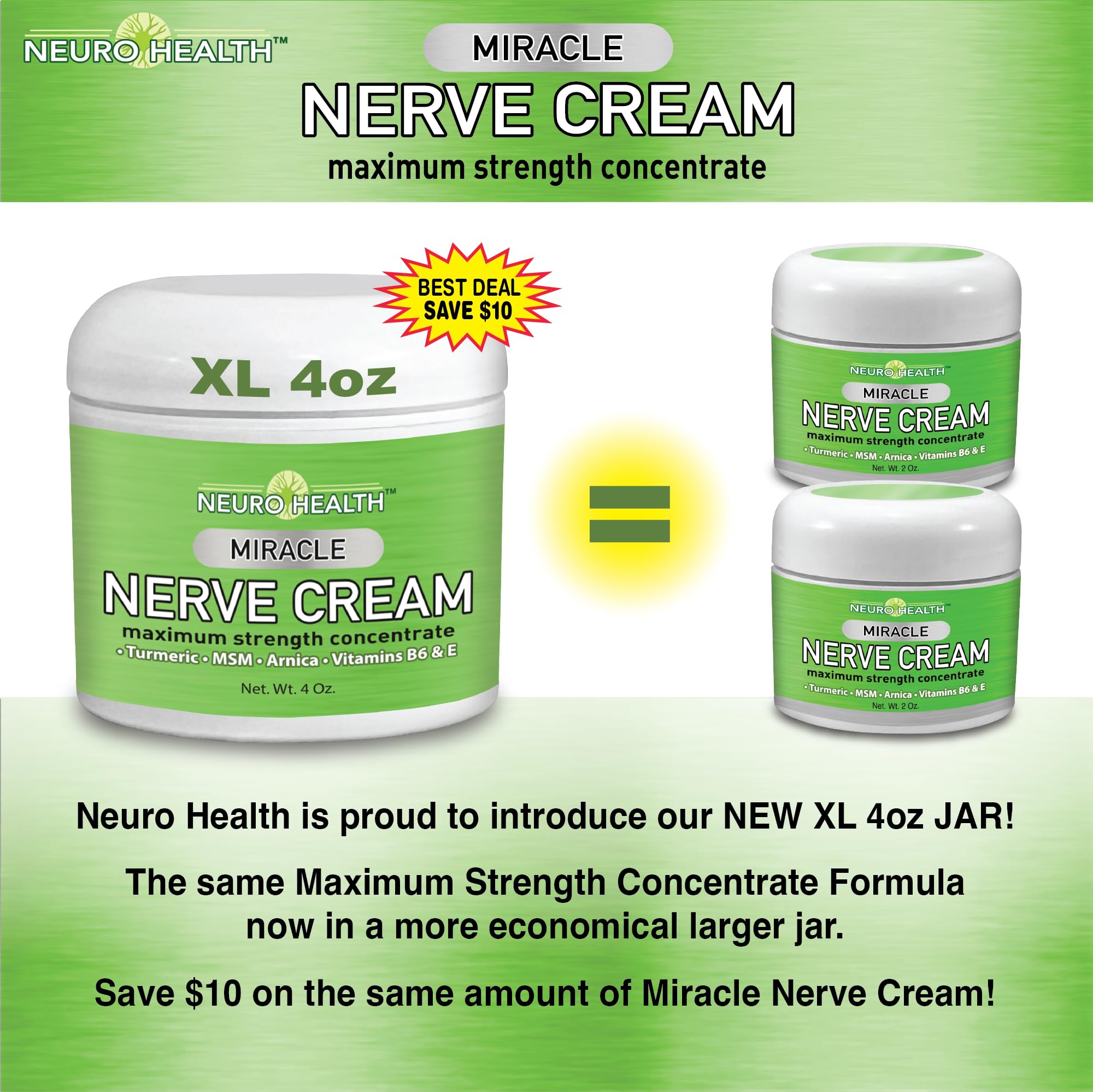 Neuro Health Miracle Nerve Cream - XL 4oz JAR - Maximum Strength - Turmeric and Arnica Blend for Neuropathy Discomfort Relief - Soothing Foot & Hand Formula with MSM, B6, E - Made in USA Neuro HealthAu supplements