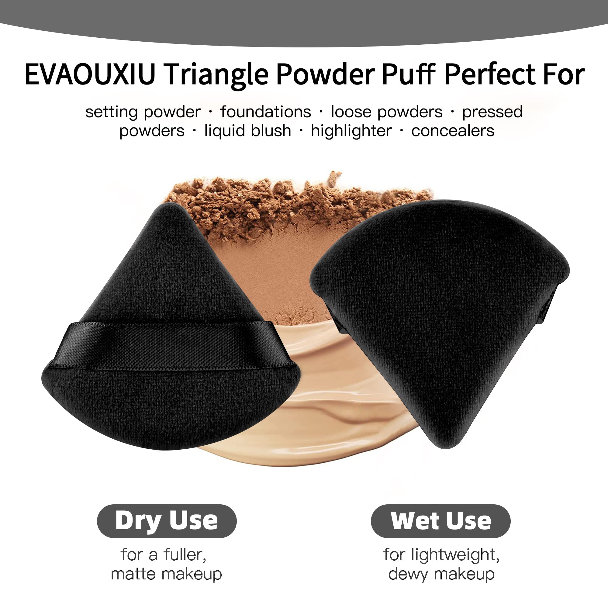 2 Pcs EVAOUXIU Triangle Powder Puff for Face Powder, Soft Plush Setting Makeup Puff, Velour Cosmetic Foundation Blender Sponge Beauty Makeup Tools (Black) EVAOUXIUAu supplements