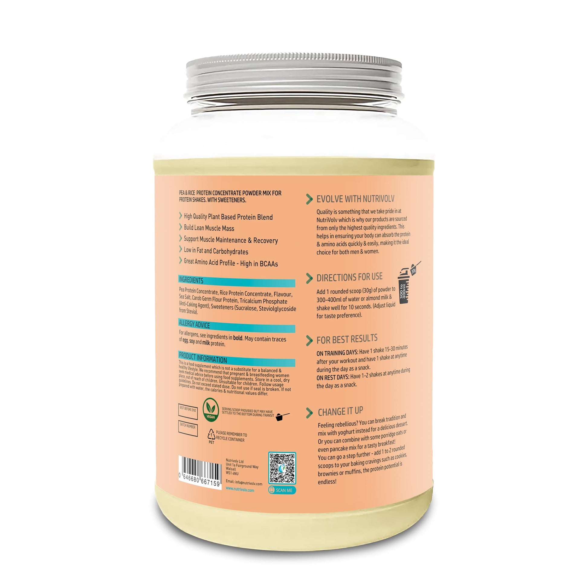 NutriVolv Vegan Plant Based Protein Powder | Peanut Butter Cereal Flavour 900g | Pea & Rice Protein Blend NutriVolvAu supplements
