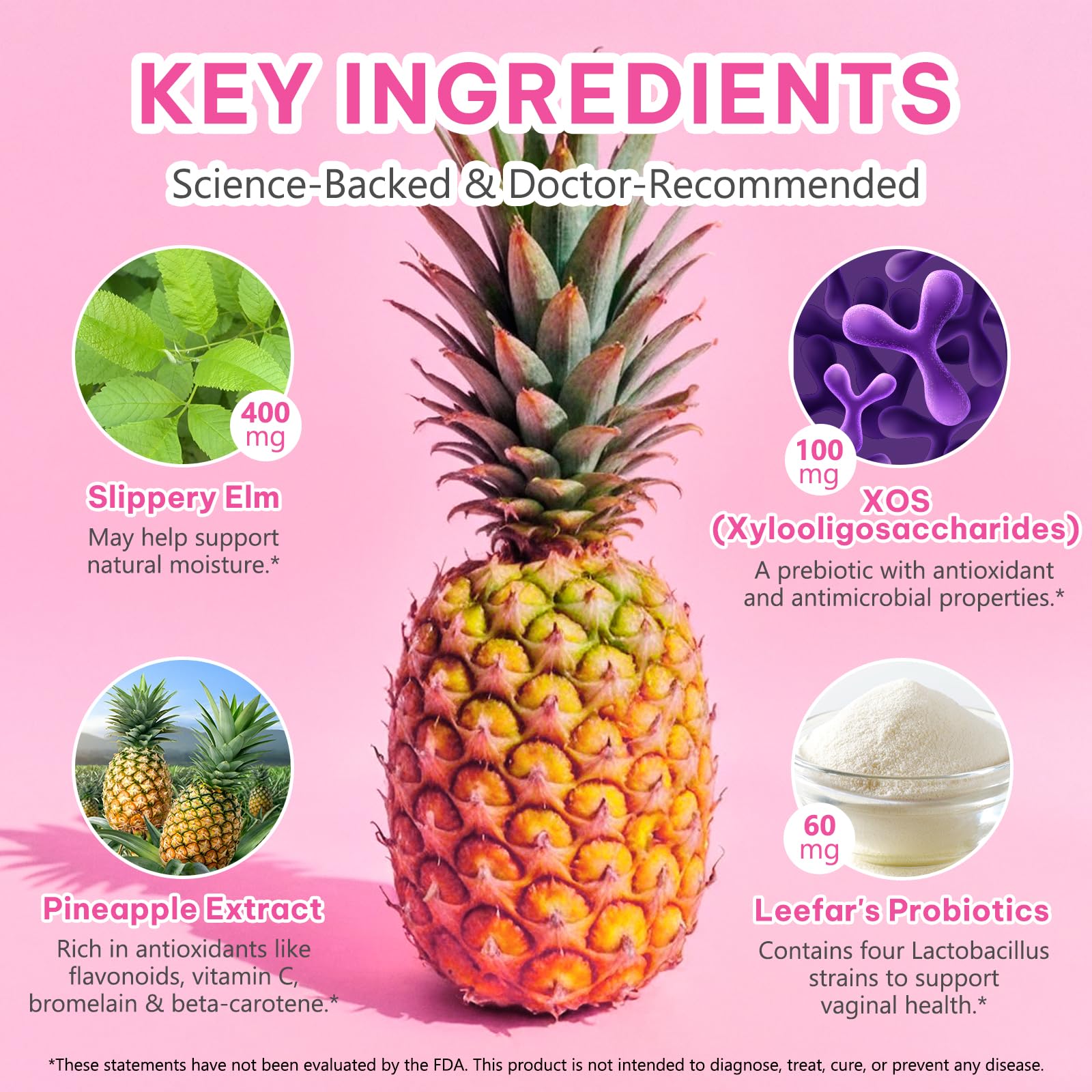 KITNOBLIS Feminine Probiotic Gummies with Slippery Elm- Pineapple Gummies for Women pH Balance, Gut Health & Immune Supports | with Prebiotics & Lactobacillus Blend (60 Gummies) KITNOBLISAu supplements