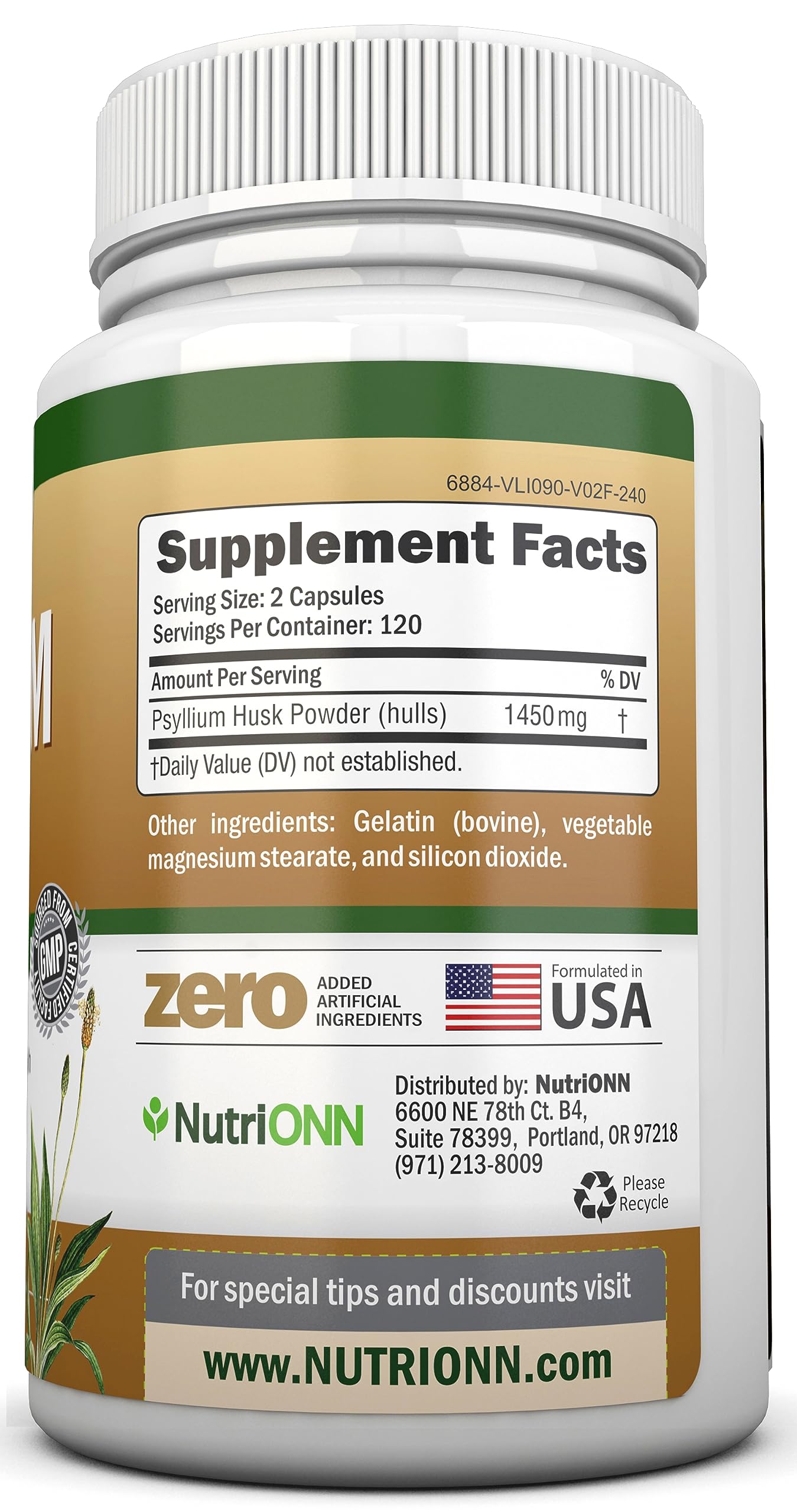 NutriONN PSYLLIUM Husk Capsules - 1450mg Per Serving - 240 Capsules - Double Strength NutriONNAu supplements