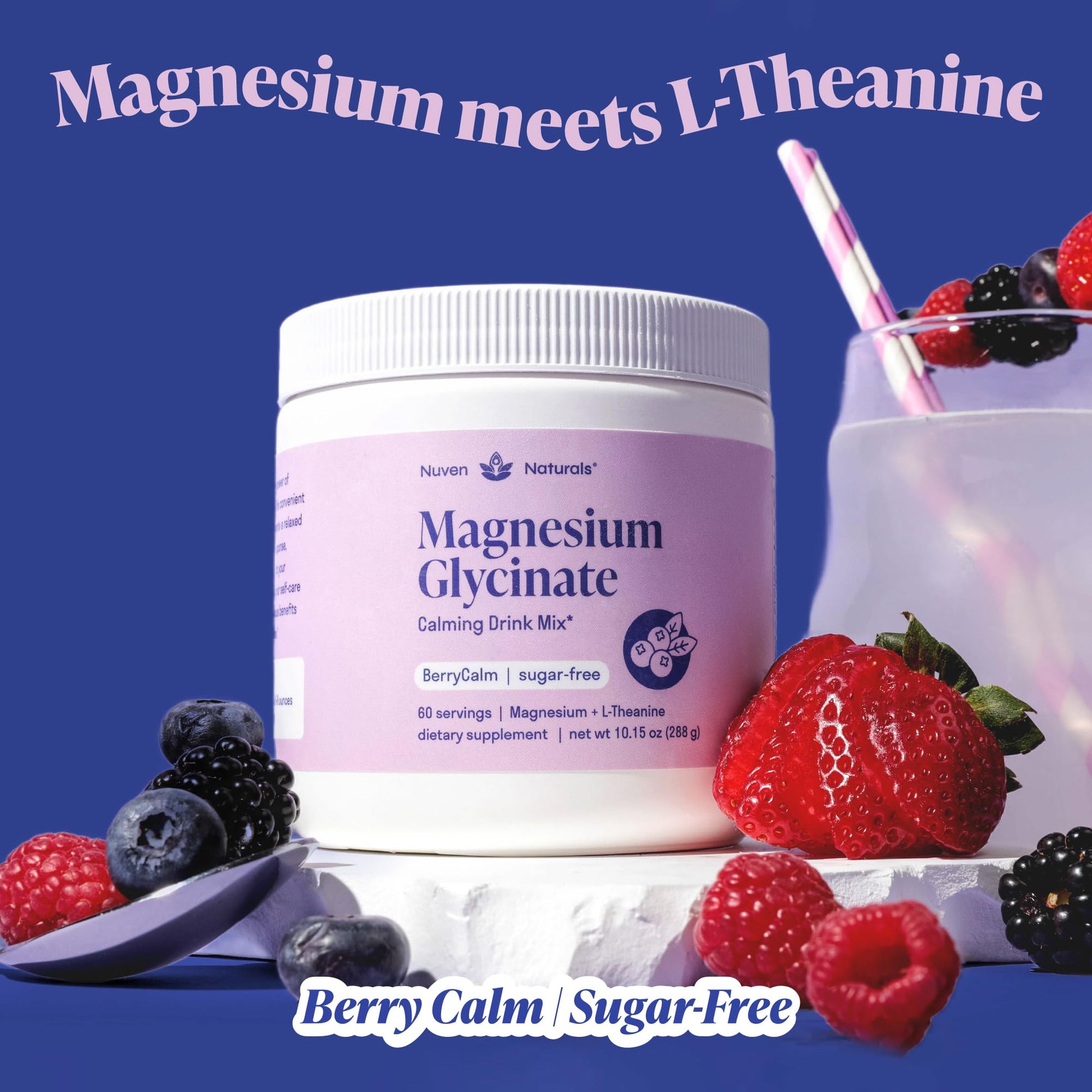 Magnesium Glycinate Powder + L-Theanine | 60 Servings | 300 mg per Scoop High Absorption Chelated Magnesium Powder for Sleep - Natural Mixed Berry Flavor, No Sugar, Support Restful Sleep & Relaxation Nuven NaturalsAu supplements